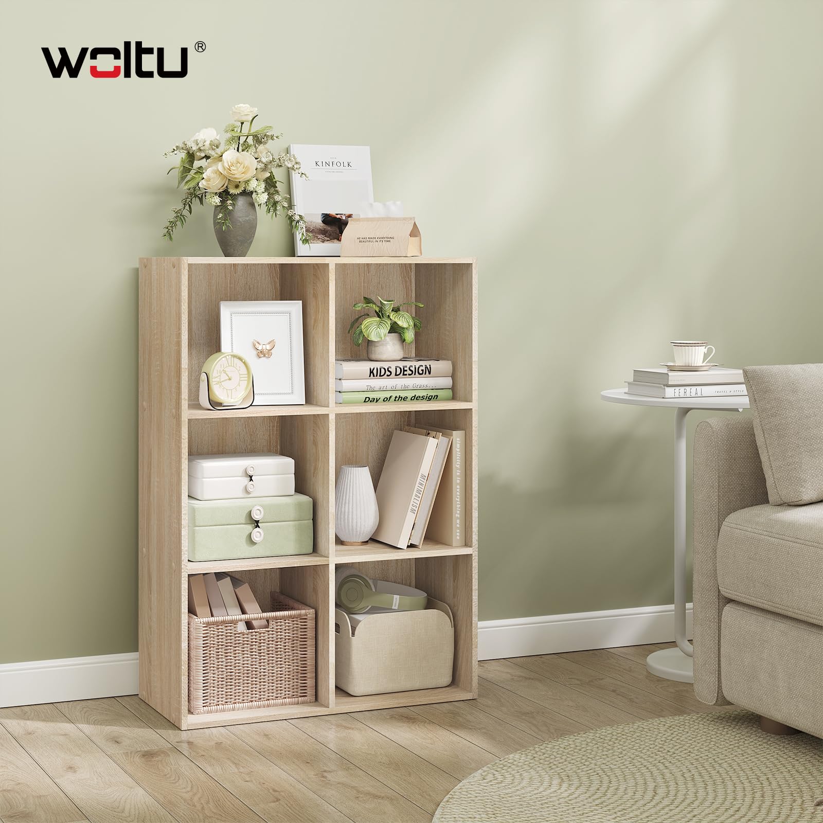 WOLTU Libreria con 6 Cubos Abiertos, Estanteria para Libros y Exposición, Mueble Estanteria para Oficina, Estudio Juvenil y Salón, 60x29,5x89cm, Roble Claro, SK002hei3