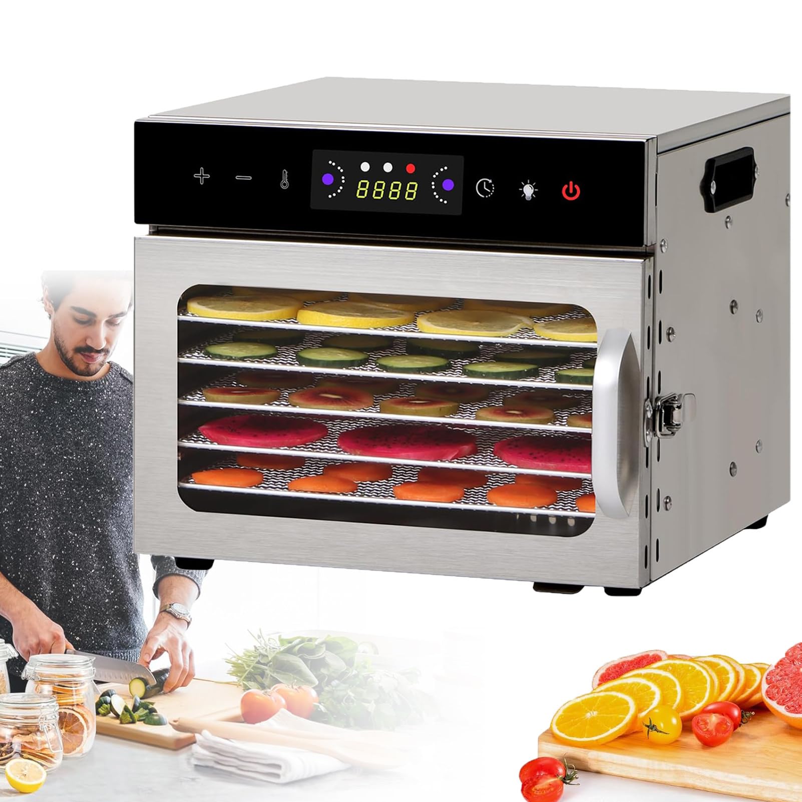 Mini Essiccatore A 6 Vassoi Per La Casa, Essiccatore Per Alimenti In Acciaio Inossidabile, Essiccatore Per Essiccatore Per Alimenti Secchi, Essiccatore Per Salsicce, Pancetta, Pollo, Anatra,6-Tray