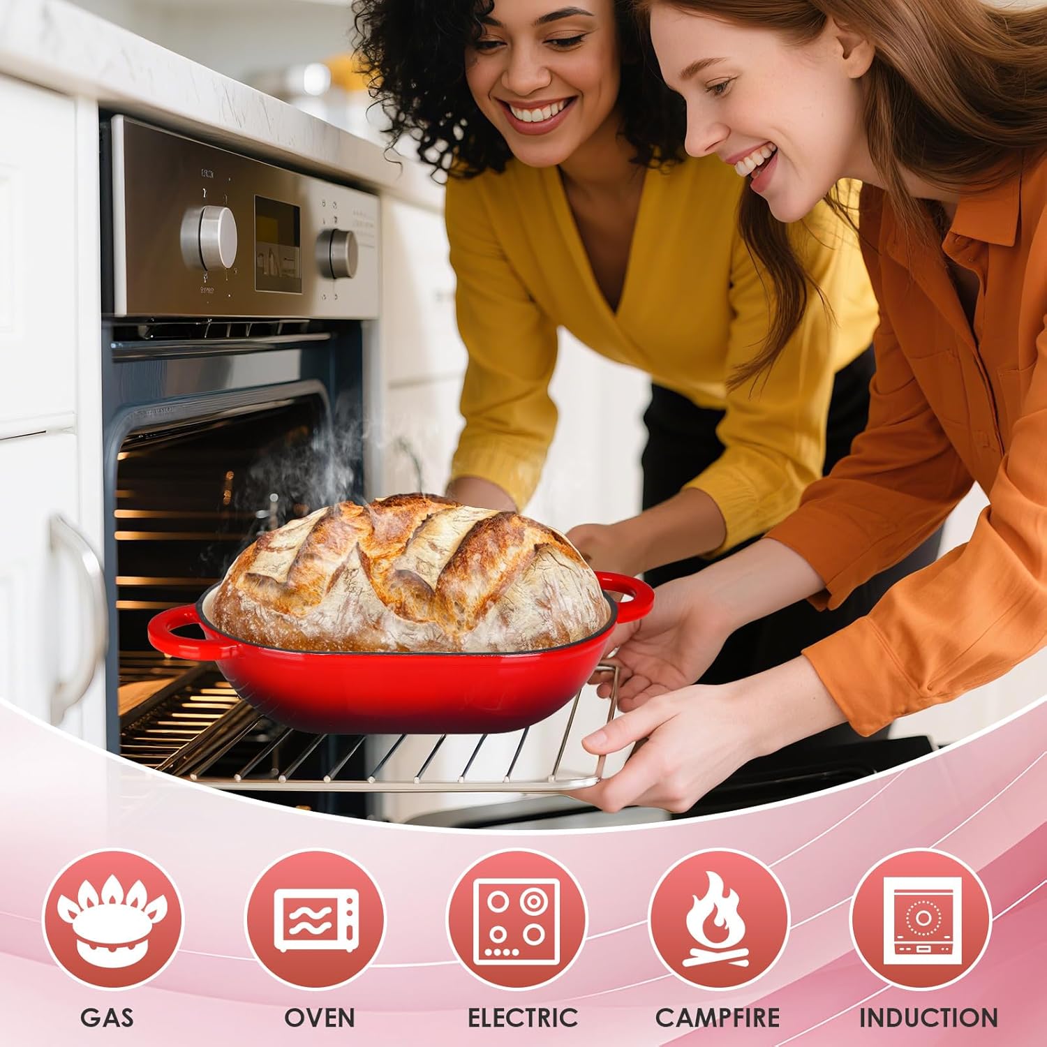 LIFERUN 2.5qt Enameled Cast Iron Dutch Oven for Sourdough Bread Baking, Oven Safe Dutch Oven Pot with Lid, Non-Stick Bread Oven Pot, Red - Image 6