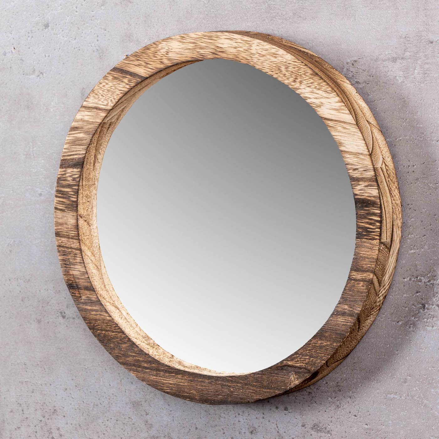 levandeo Set di 3 specchi da parete Ø 20-30 cm, rotondi, legno naturale, marrone, decorazione da parete