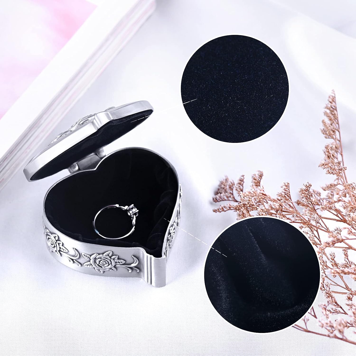 INFINIONLY Jewelry box for women Tin alloy jewelry box, vintage heart carved flowers jewelry box, heart jewelry storage box - Image 4