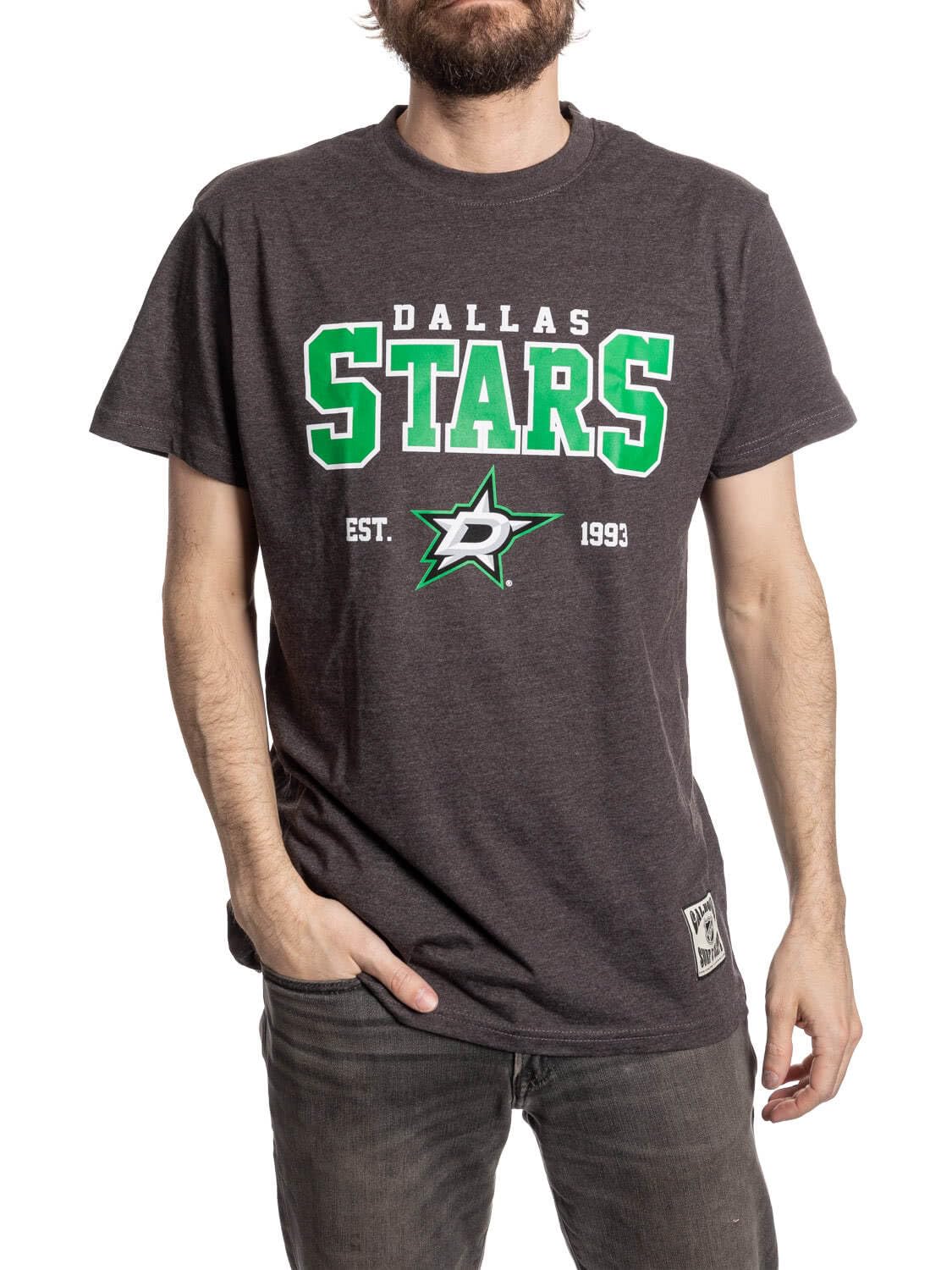 Calhoun NHL Men’s Heather Vintage Style T-Shirt — Screen Printed Logo Tee, Cotton Poly Blend, Dallas Stars, XL