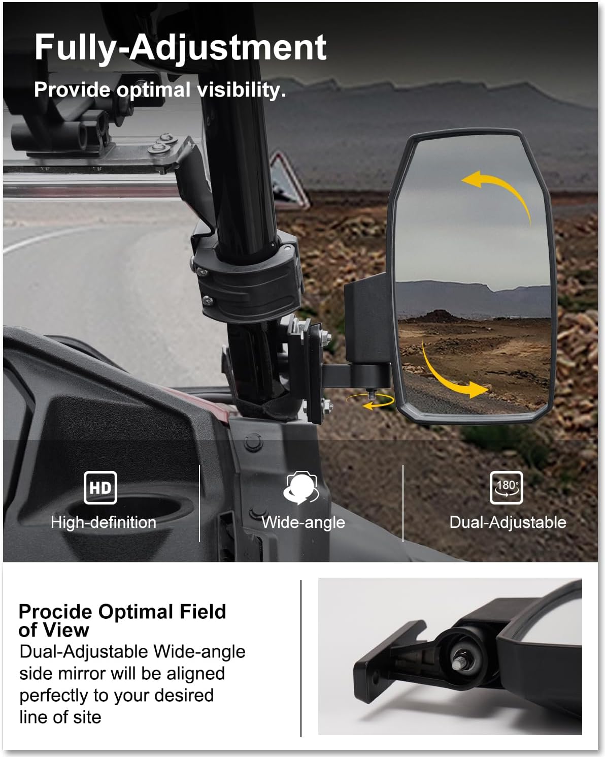 KIWI MASTER Side Mirrors for 2016-2026 Honda Pioneer 1000 Accessories Adjustable Folding Rear View Mirror, Pair