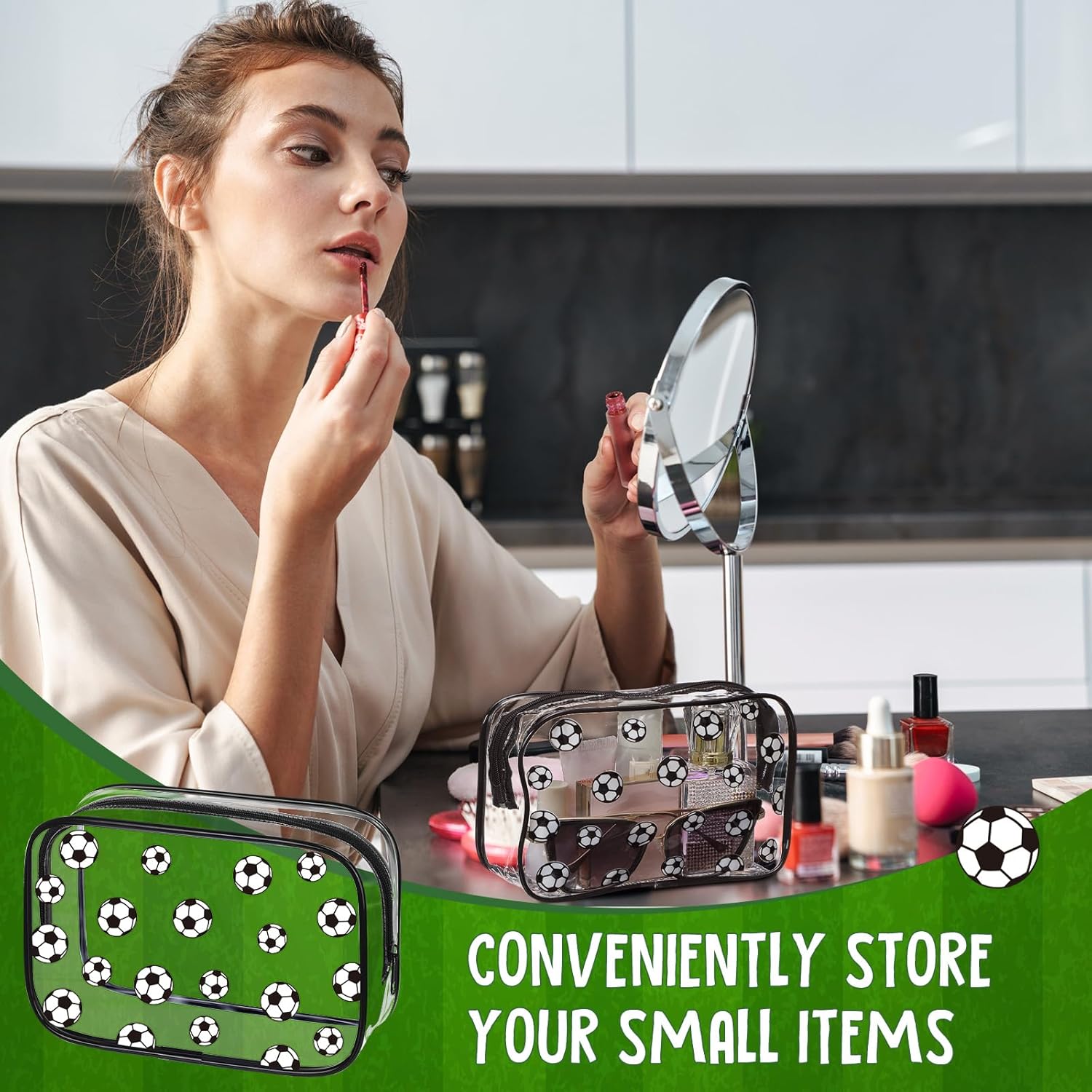 Kacctyen 24 Pcs Soccer Clear Makeup Bag with Zipper Bulk Sport Goodie Clear PVC Pouch Organizer Waterproof Travel Case for Woman Team Gifts Birthday Decorations Supplies - Image 5