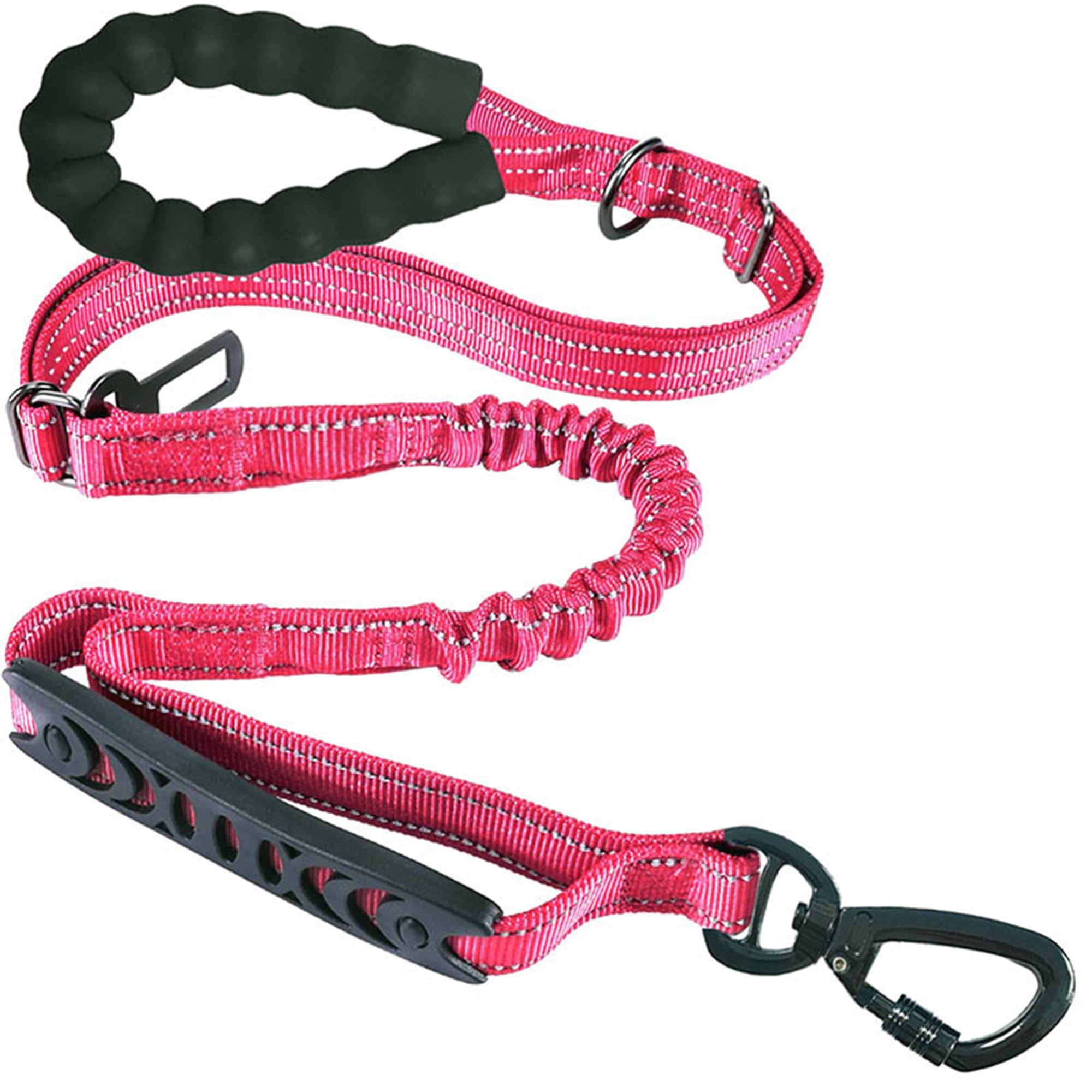 Bungee Dog Lead – Anti-Pull Training Leash with Reflective Threads, Traffic Control Handle & Car Seat Belt Buckle, Adjustable Anti-Shock Elastic – Heavy Duty Harness for Small, Medium & Large Dogs