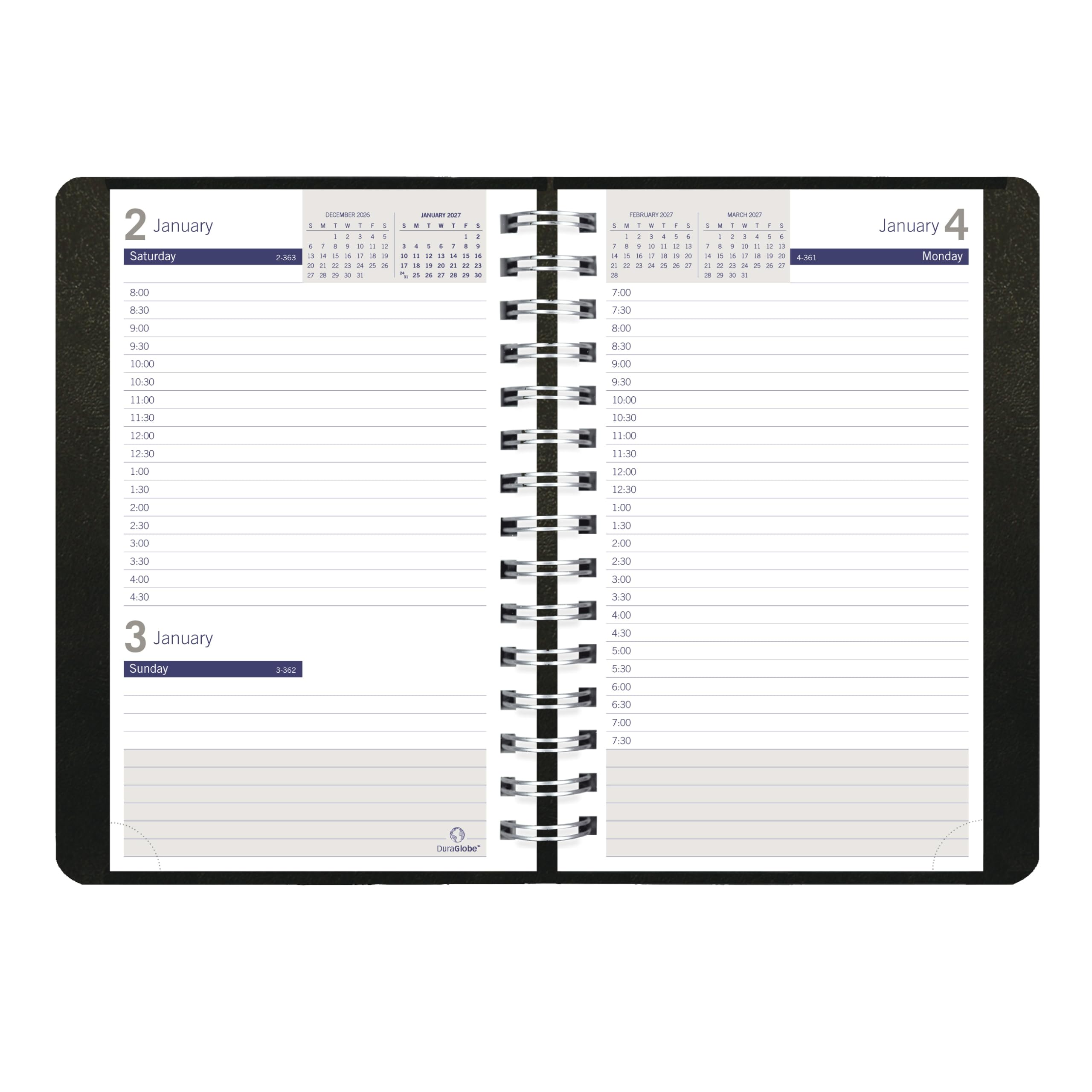 Blueline® DuraGlobe™ Agenda giornaliera, rilegatura a doppio filo, copertina morbida, carta in fibra di bambù, nero