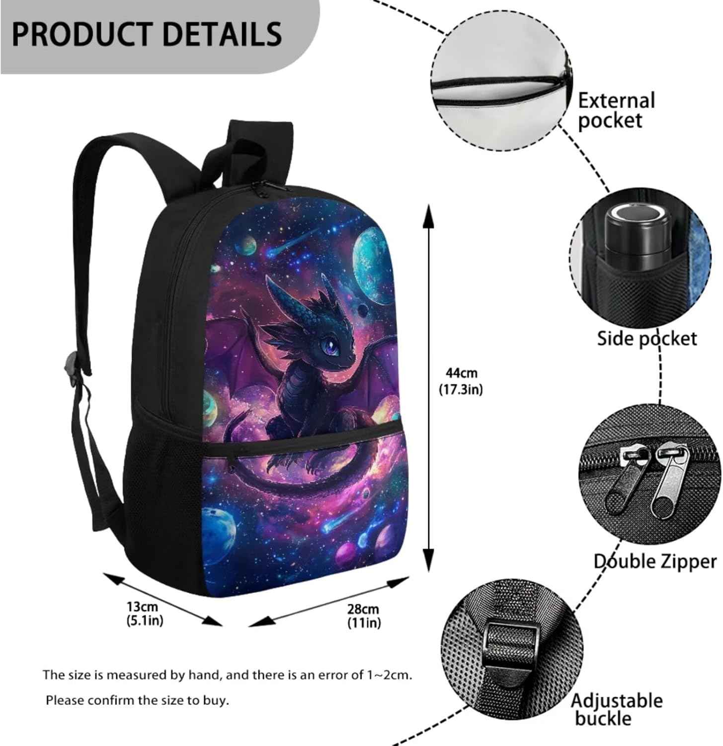 Dragon Backpack for Boys 4 Piece Solar System Planet School Bag + Lunch Box + Pencil Case + Water Bottle Holder 17 Inches Backpacks for School with Lunchbox Set Ages 6-8 Bookbag