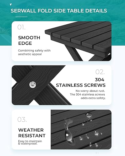 Miniatura 6 de SERWALL Mesa auxiliar plegable para exteriores, mesa auxiliar Adirondack HDPE, mesa auxiliar portátil para exteriores, color negro