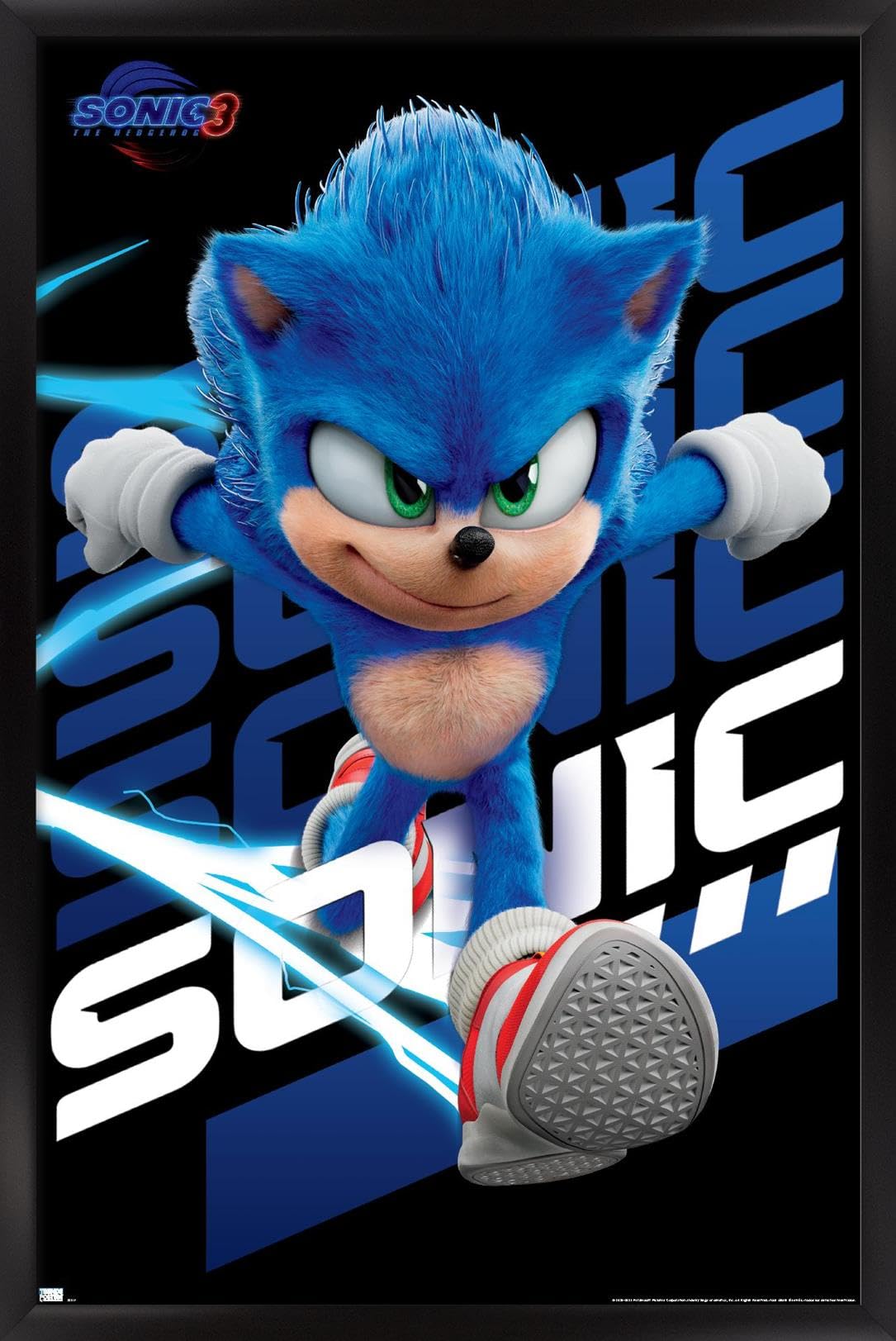 Sonic The Hedgehog 3 - Sonic Wall Poster, 34L" x 22.4W", Black Framed Version