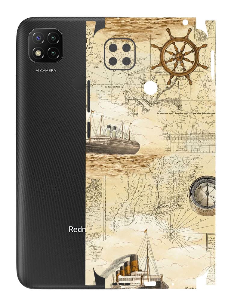 AtOdds - Redmi 9 Active Mobile Back Skin Rear Screen Guard Protector Film Wrap with Camera Protector (Coverage - Back+Camera+Sides) (PirateMap)