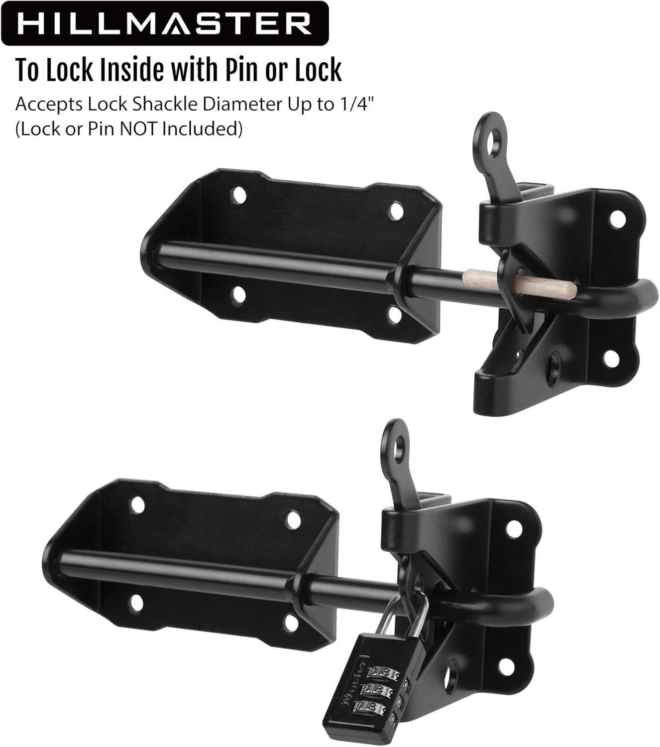 HILLMASTER Heavy Duty Automatic Gate Latch for Wooden Fence with Cable Pull, 7.5" Self Locking Gravity Gate Door Latches Security Latch for Outdoor Garden, Pool, Metal Gates, Vinyl Fence, Black Finish