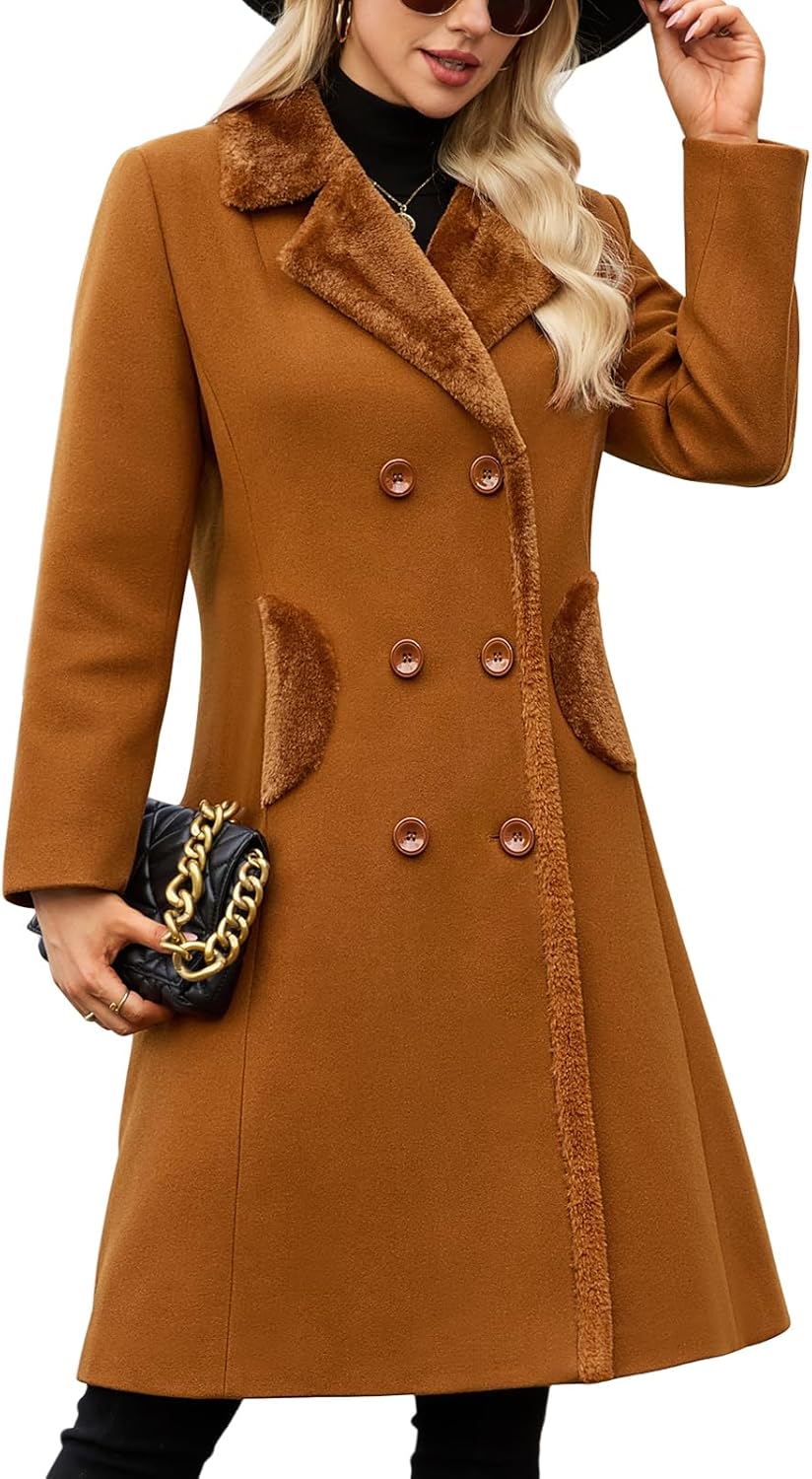 Women's Winter Coats Warm Double Breasted Pea Coat Lapel Collar Trench Coat Long Thick Slim Fit Outwear - Image 6