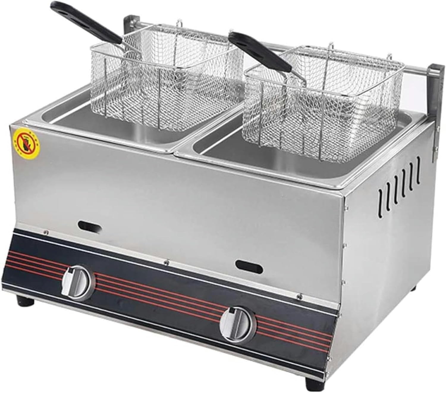 12L Gas Deep Fryer Commercial Deep Fat Fryer Stainless Steel LPG Fryer with 2 Basket and Lid, Twin Deep Fat Fryer for Chips Donuts Fish, Easy Clean