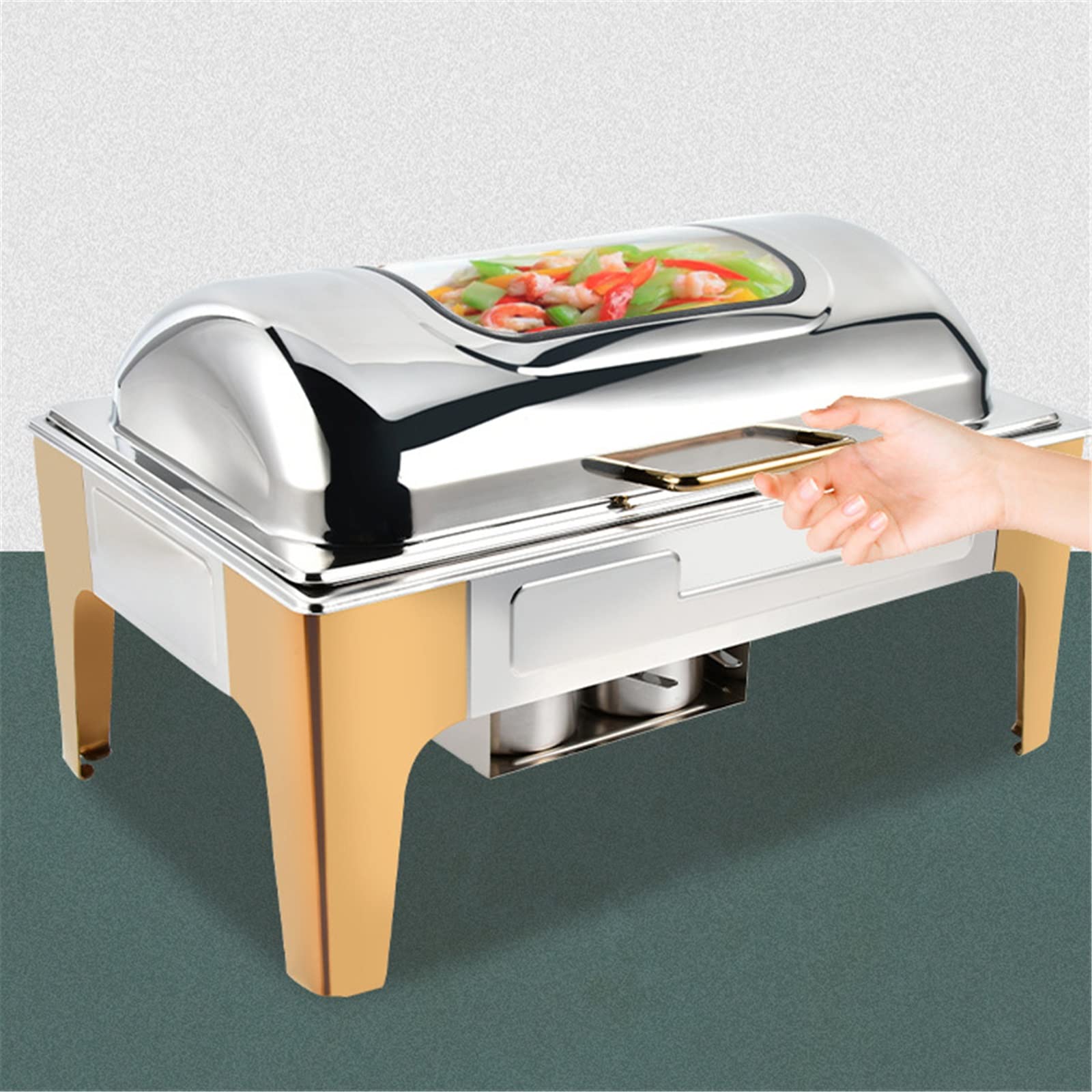 Servidor de Buffet eléctrico Calentador de Alimentos para Frotar Plato Cuadrado para Frotar Buffet Bandejas cuadradas de Acero Inoxidable para Catering Calentadores de Alimentos para Fiestas Jueg
