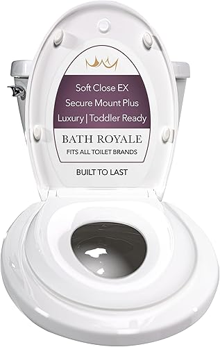 BATH ROYALE Asiento de entrenamiento para ir al baño - Cierre suave, Kingsport BR721-00, blanco alargado, combo para adultos y niños