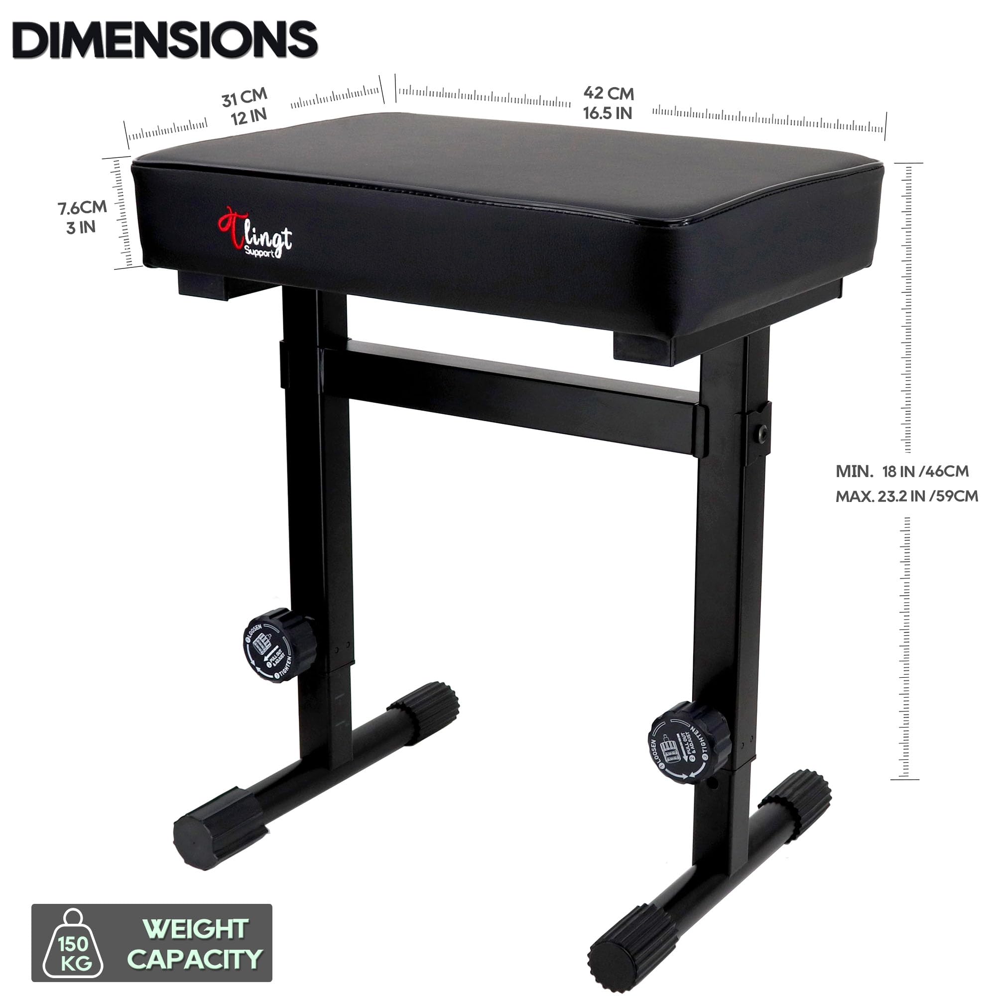 Tlingt Banco de teclado de apoyo, asiento acolchado, banco de piano, taburete ajustable para teclado