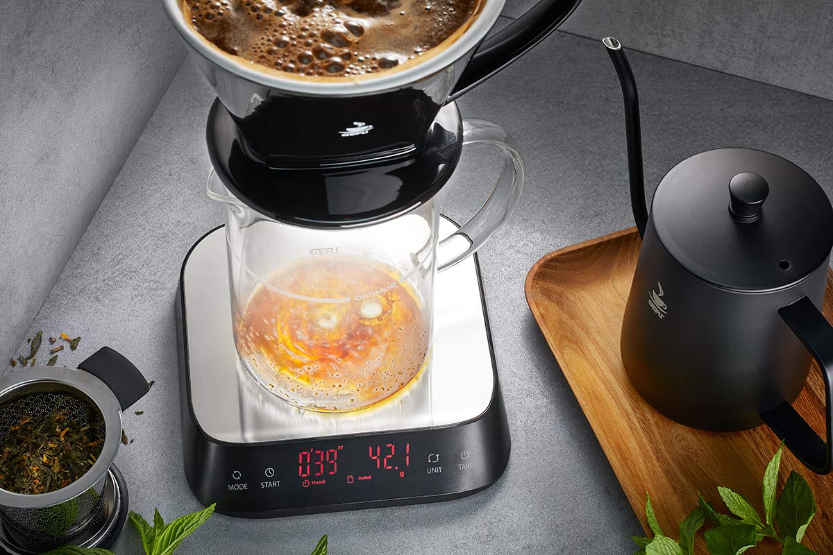 GEFU Fein- & Küchenwaage PREZISO | Digitalwaage 1 g–3 kg mit 0,1 g Teilung, Barista-Funktion, LED-Display | Für Kaffee, Tee, Gewürze, Backen | Edelstahl, inkl. Batterien
