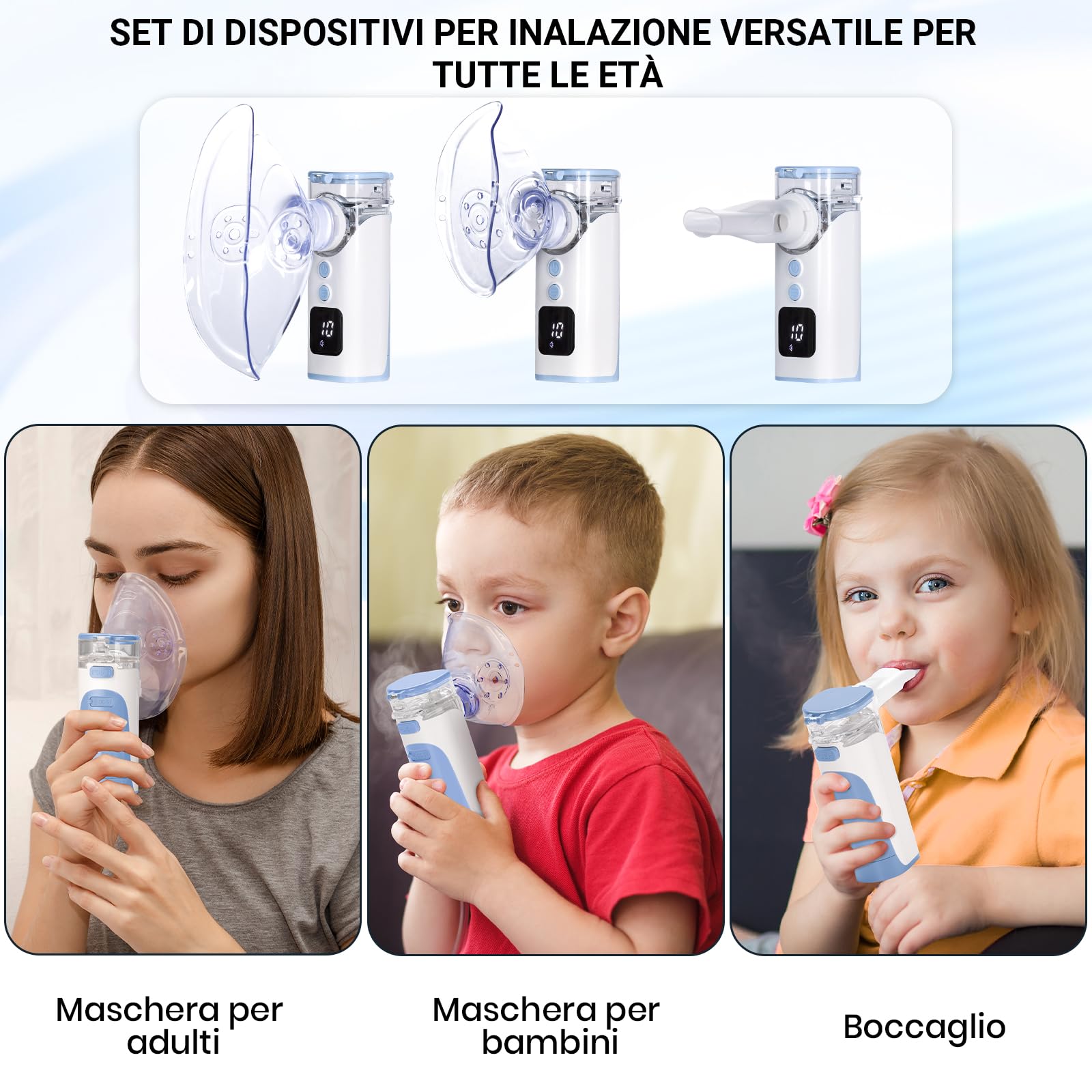 HITHINKMED Aerosol Portatile Silenzioso, Macchina Aerosol Ultrasuoni Adulti e Bambini, Ricaricabile E USB-C con Display Digitale e Funzione di Pulizia Automatica Inalatore (Blu)