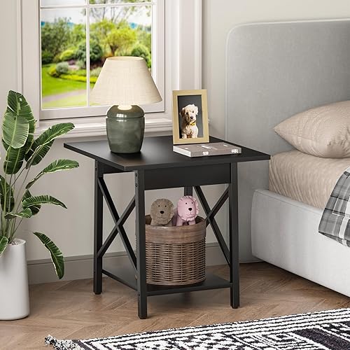 Miniatura 9 de GreenForest Mesa auxiliar de 24 pulgadas para sala de estar, mesas auxiliares cuadradas grandes con marco en X, mesita de noche industrial alta con