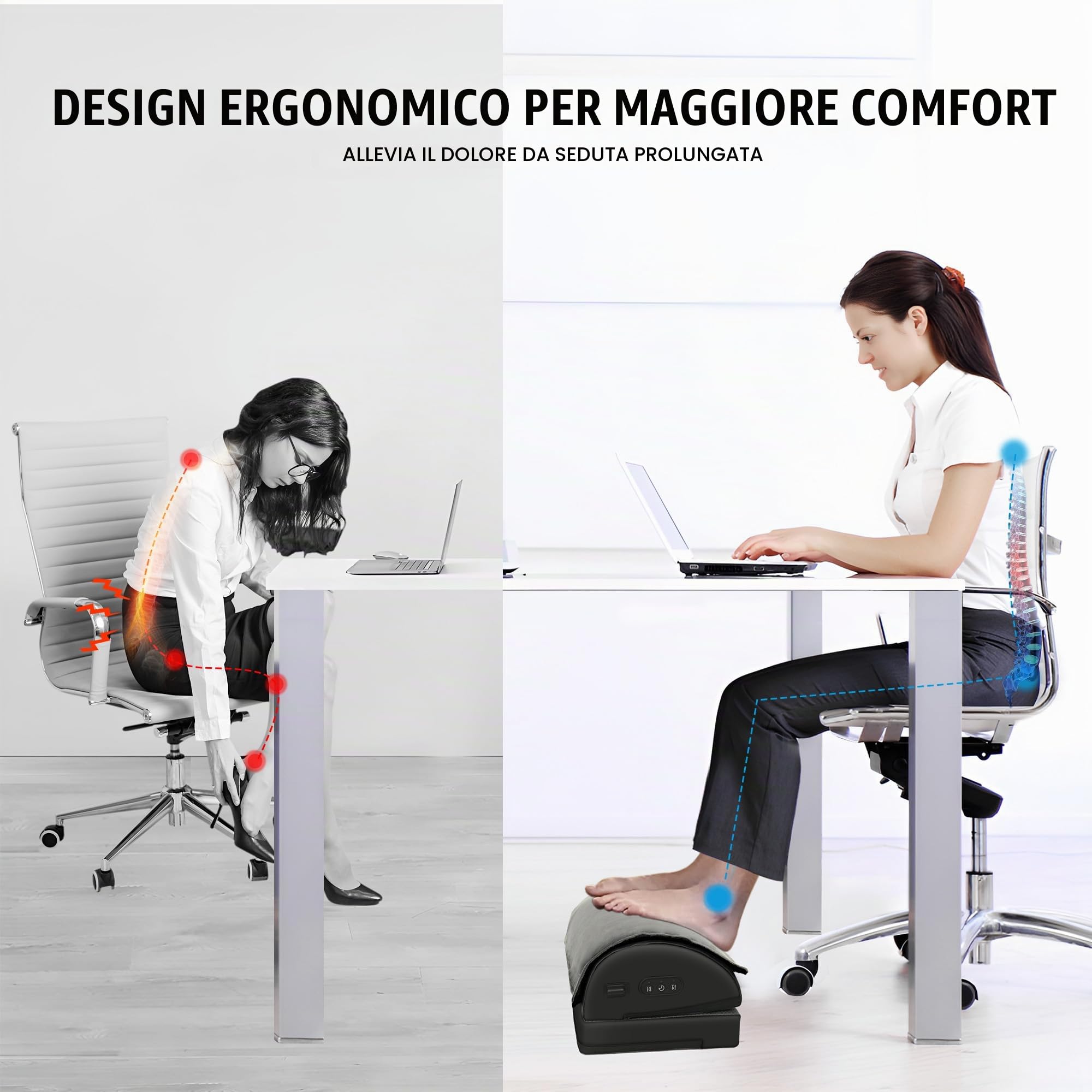 Snailax Poggiapiedi da Scrivania con Calore e Massaggio a Vibrazione, Regolabile in Altezza, Scaldapiedi Ergonomico da Gioco per Casa Ufficio