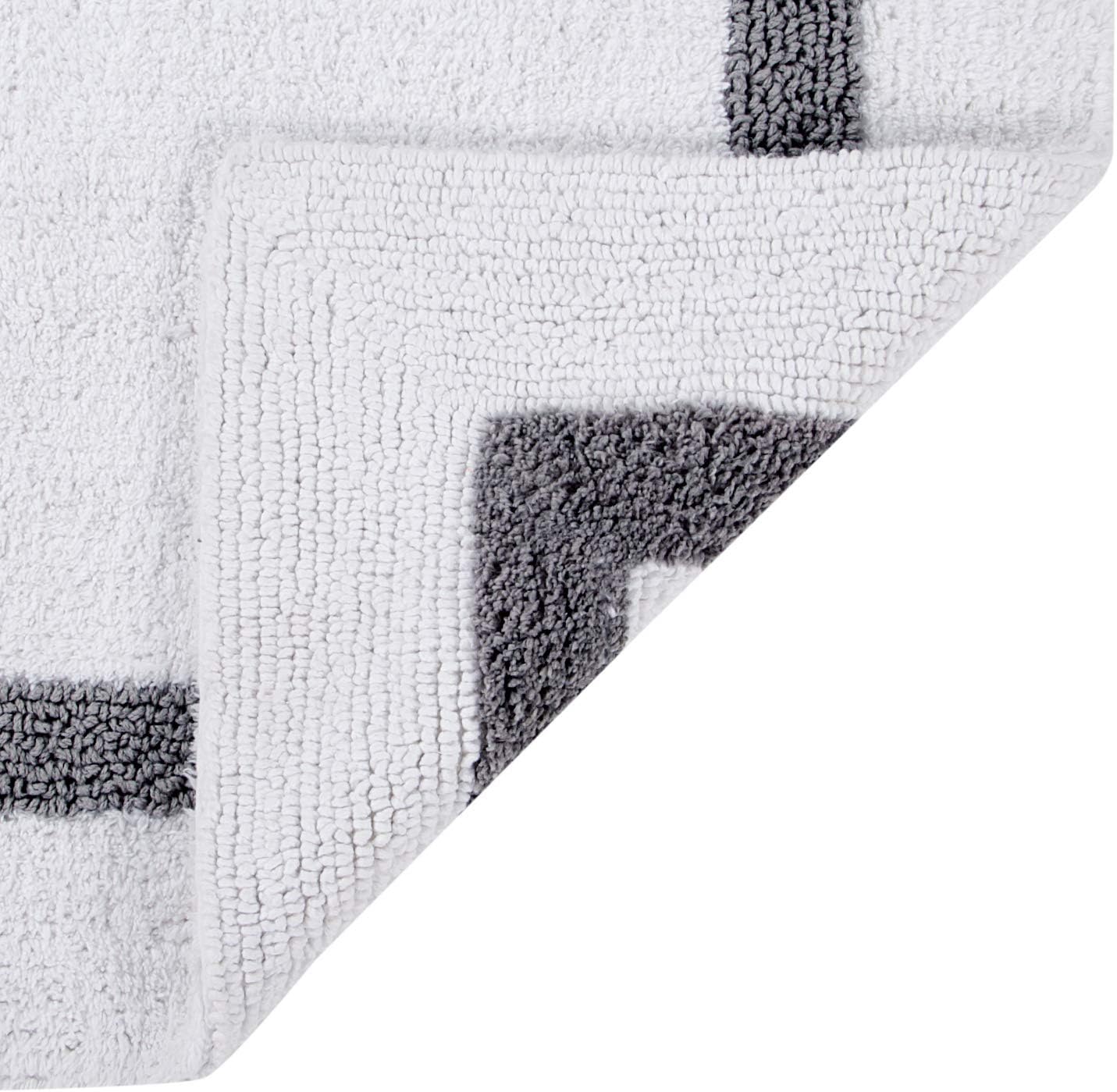 Better Trends Hotel Collection is Super Absorbent Reversible Double Sided Thick Bath Mat Rug Machine Washable 100% Cotton in Race Track Pattern, 30" Round, White & Gray : Home & Kitchen