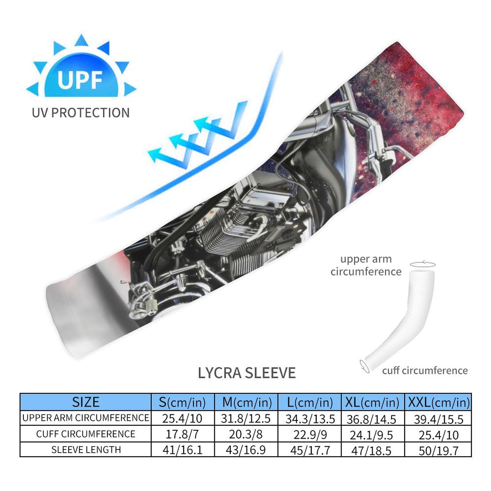 Xmkltbz 1 Pair Cooling Arm Sleeves, Unisex Warmer Spandex Sports Cover Uv Sun Protection for Cycling Golf Running XL Print Retro Black Motorcycle with Vintage Old American Flag Background