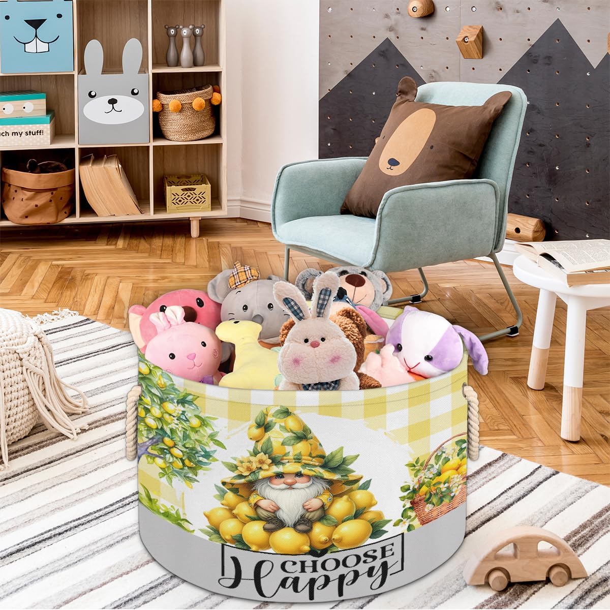 Large Round Laundry Basket Fruit Gnome Yellow Toy Bins Organizers and Storage for Girls Canvas Collapsible Blanket Storage Basket Laundry Hamper Gift Baskets Bedroom Clothes Children Nursery