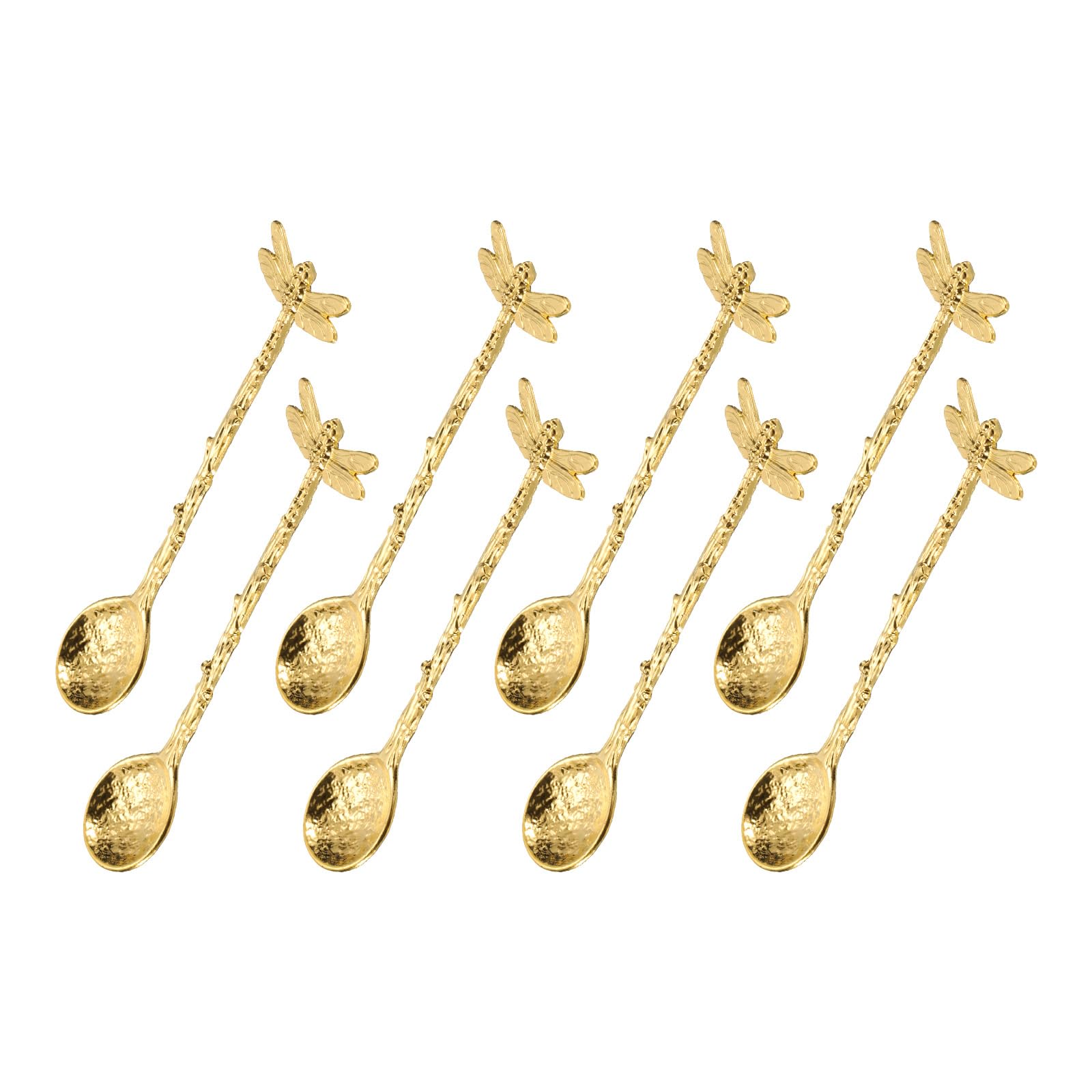 uxcell 8pcs Retro Dragonfly Spoon, 4.3 Inch Coffee Spoon, Stirring Spoon, Tea Spoon, Dessert Spoon, Straight Handle Spoon Kitchen Gadget, Gold