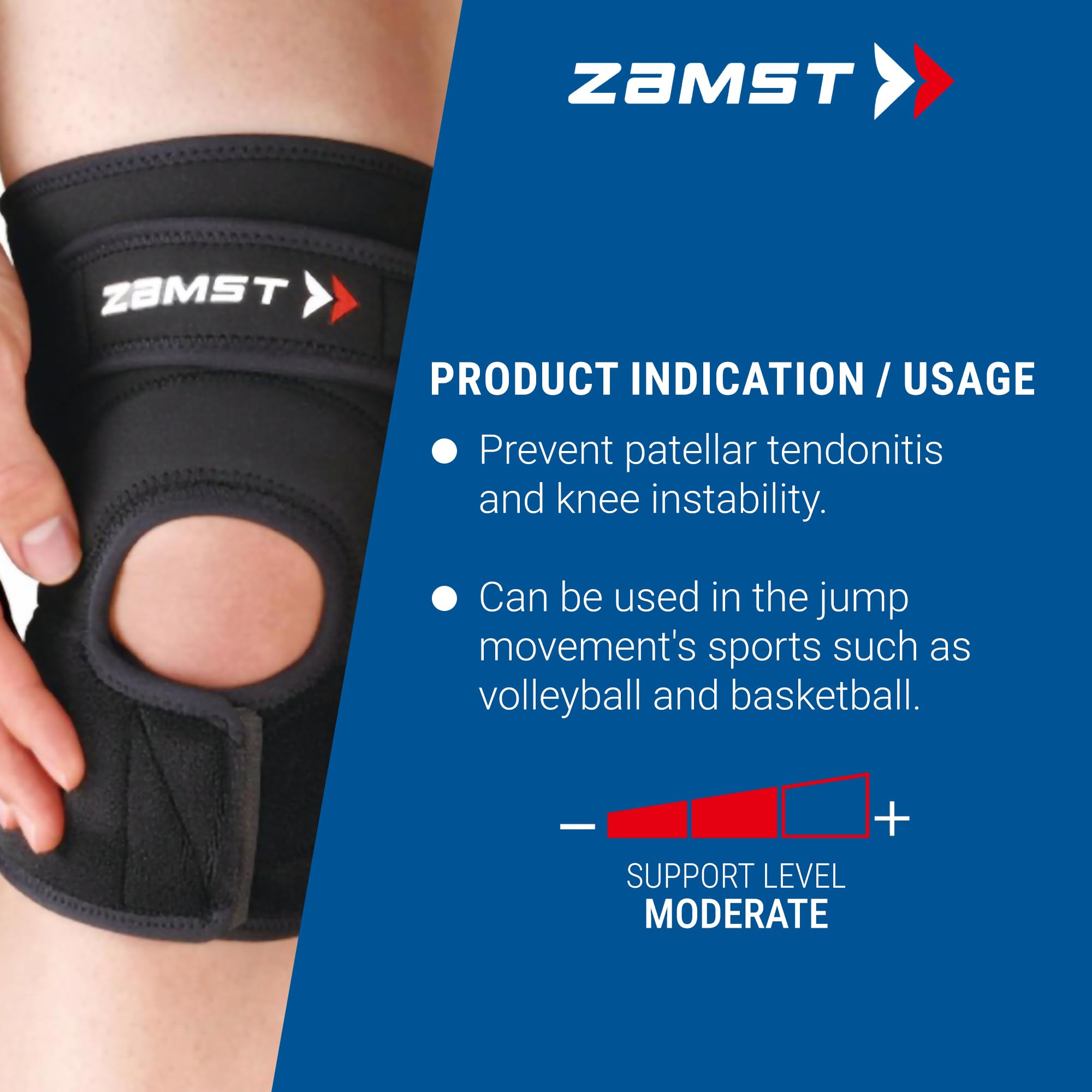 Zamst JK-2 -Ginocchiera per rotula, tendini quadricipitale e rotuleo, (L) | Ginochiera con cuscinetti rotulei e chiusure a compressione regolabili - Ideale per sport o attività che comportano salti