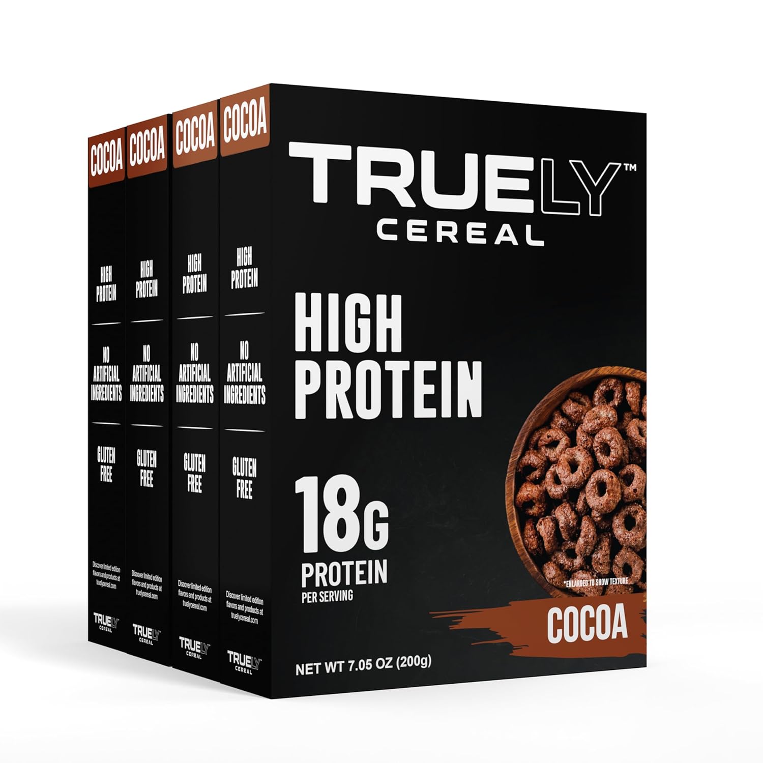TRUELY Protein Cereal – Chocolate Peanut Butter Flavor | 18 g Protein, 4 g Sugar | 4 × 7.05 oz