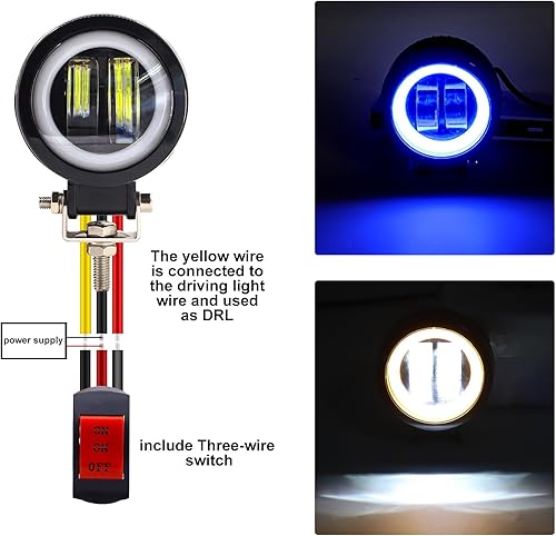 Miniatura 3 de Xuzimaoyi Luz LED para motocicleta, luz antiniebla, luces de conducción de motocicleta, luces de 20 W, luz LED redonda, luz de ojo de ángel LED de 3