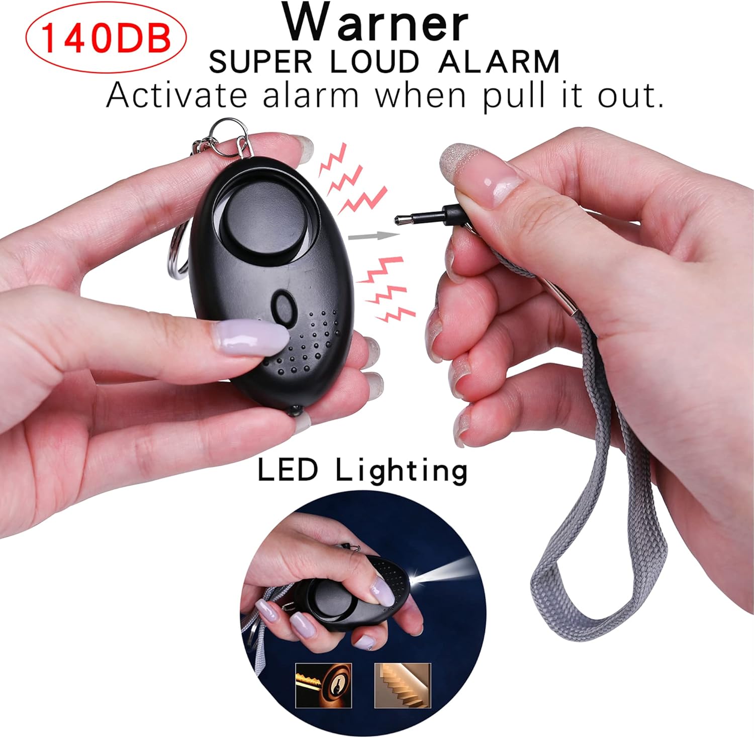 Keychain Set for Women and Girls Includes Beaded Wristlet, Pom Pom, Credit Card Puller and Personal Alarm - Image 3