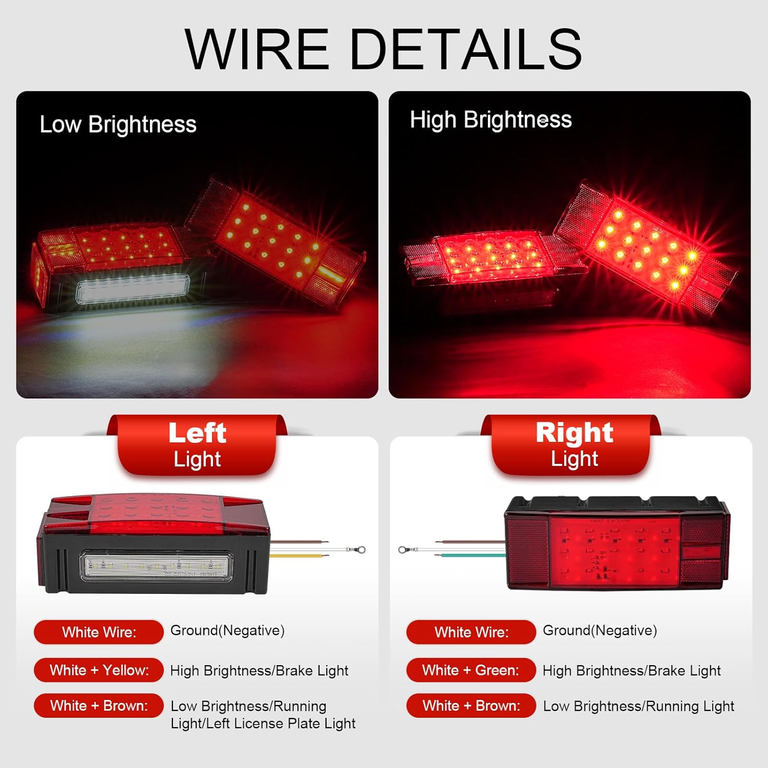 2PCS Submersible Kit Low Profile Rectangular LED Trailer Light Tail Stop Turn Running Lights Kit Sealed for Boat Trailer Truck Marine 12V IP67 Waterproof