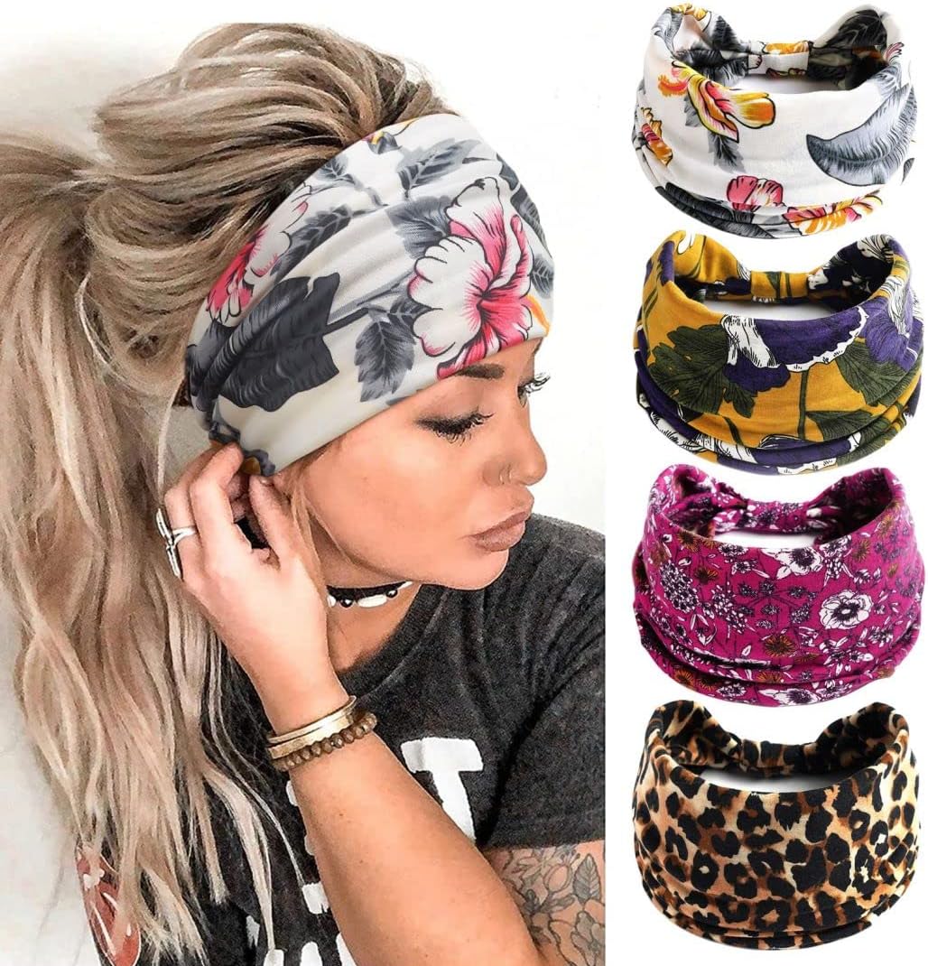 Head Scarfs for Women, Elastic Soft Boho Headband Flower Leopard Yoga Sport Hairbands, Headbands For Women's Hair(B)
