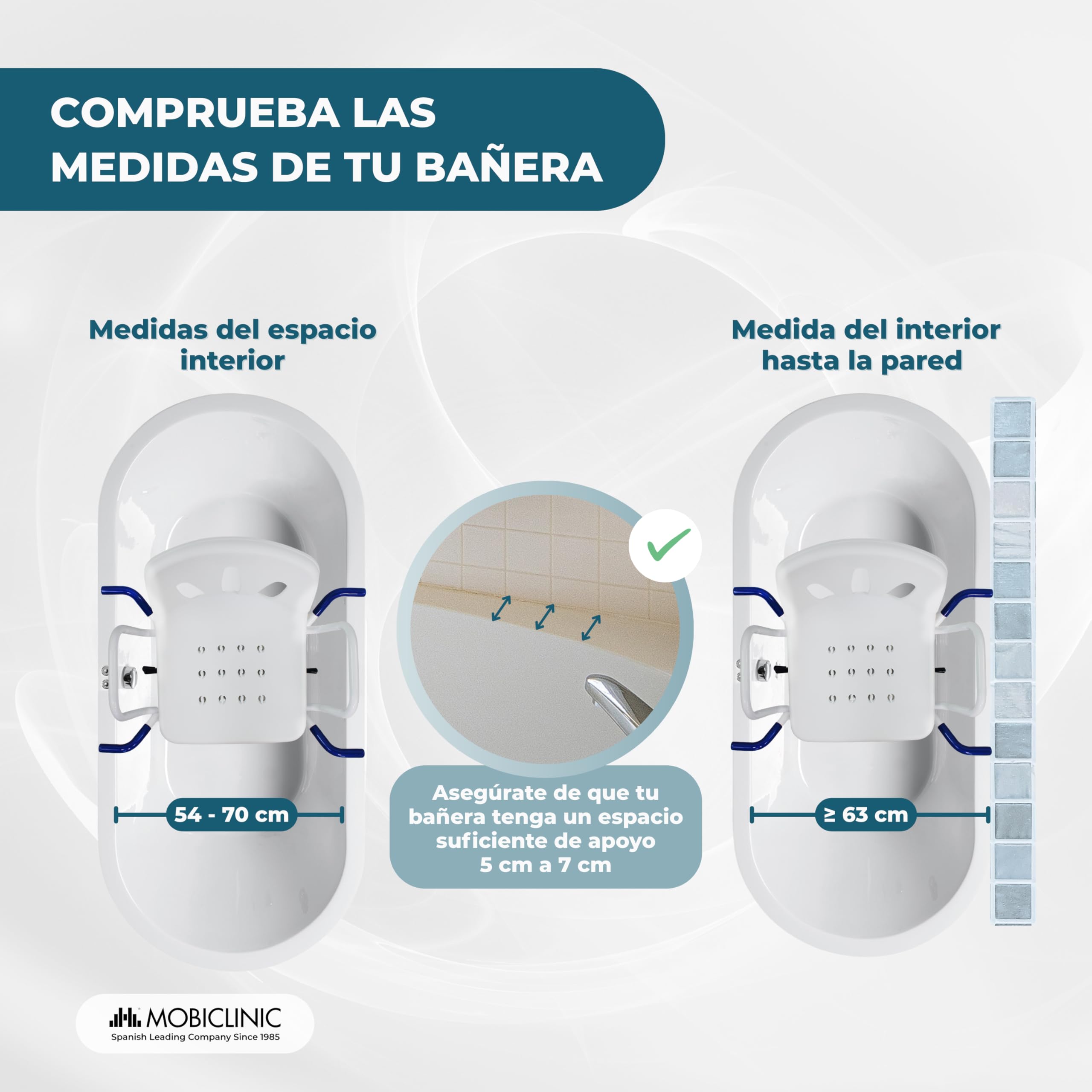 Mobiclinic®, Silla de Baño Giratoria 360º, Reposabrazos y Respaldo, Anatómica, Marca española, Resistente al Agua, para Personas Mayores, con discapacidad o Movilidad Reducida, Lago
