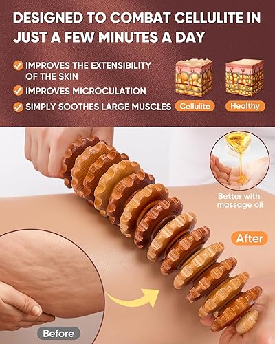 Miniatura 3 de ONUEMP Rodillo de celulitis para piernas, herramientas de masaje de terapia de madera, kit de maderoterapia, masajeador de fascia, drenaje linfático