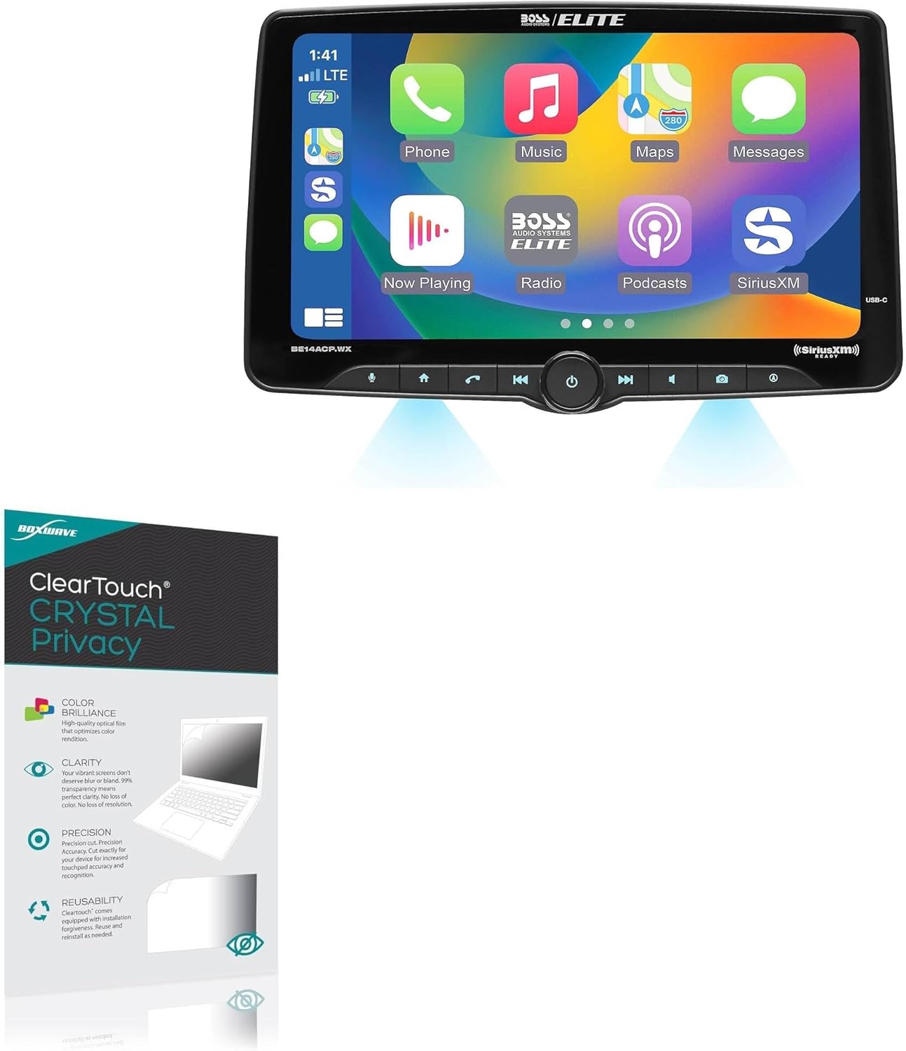 BoxWave Screen Protector Compatible with BOSS Audio Elite BE14ACP.WXC - ClearTouch Crystal Privacy (2-Pack), Privacy Screen Protector Flexible Film Clear