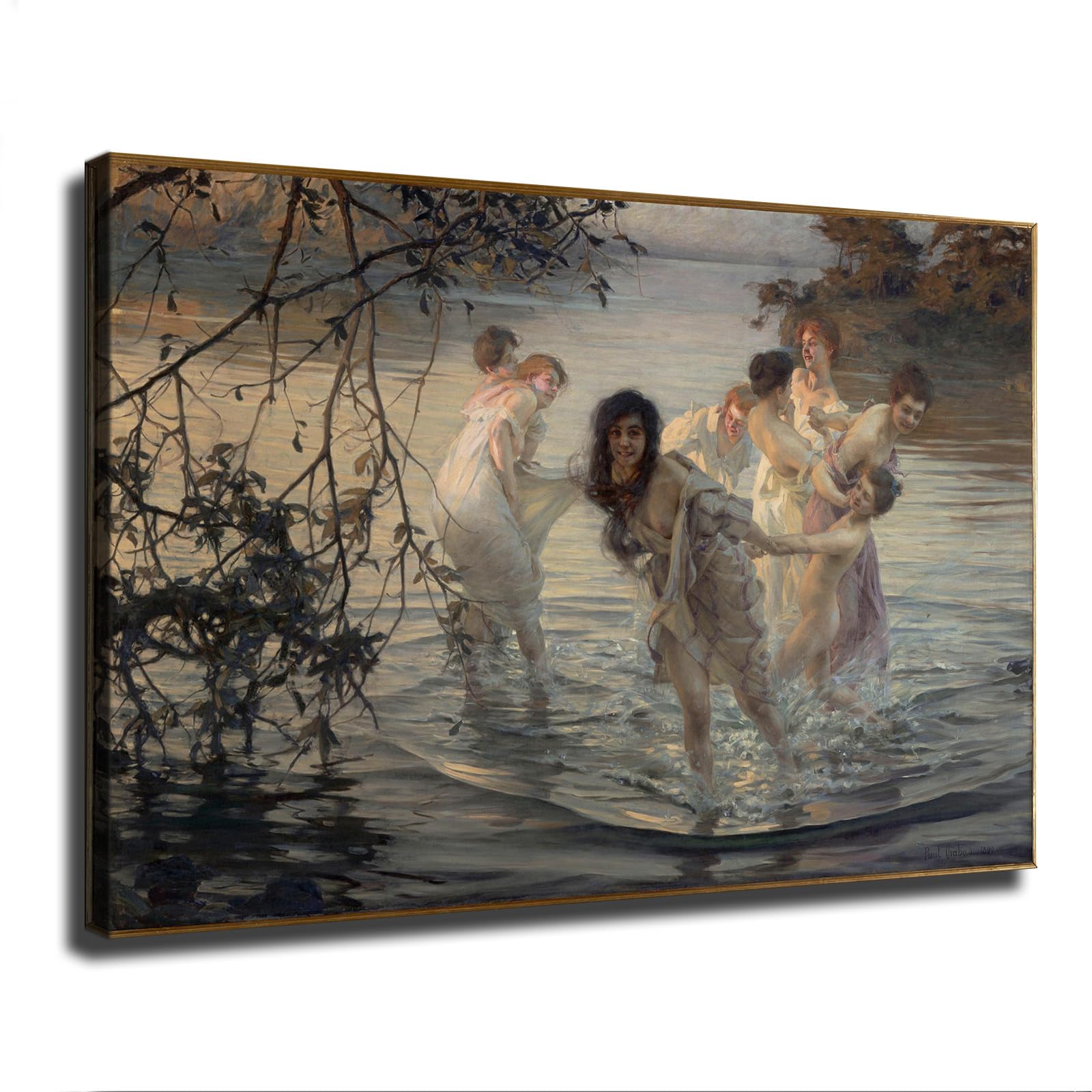 Dancing Nymphs By Paul Emile Chabas Canvas Art Poster And Wall Art Picture Printing Decor Modern Home Bedroom Living Room Office Classroom Decoration Posters (24×36inch-Framed)