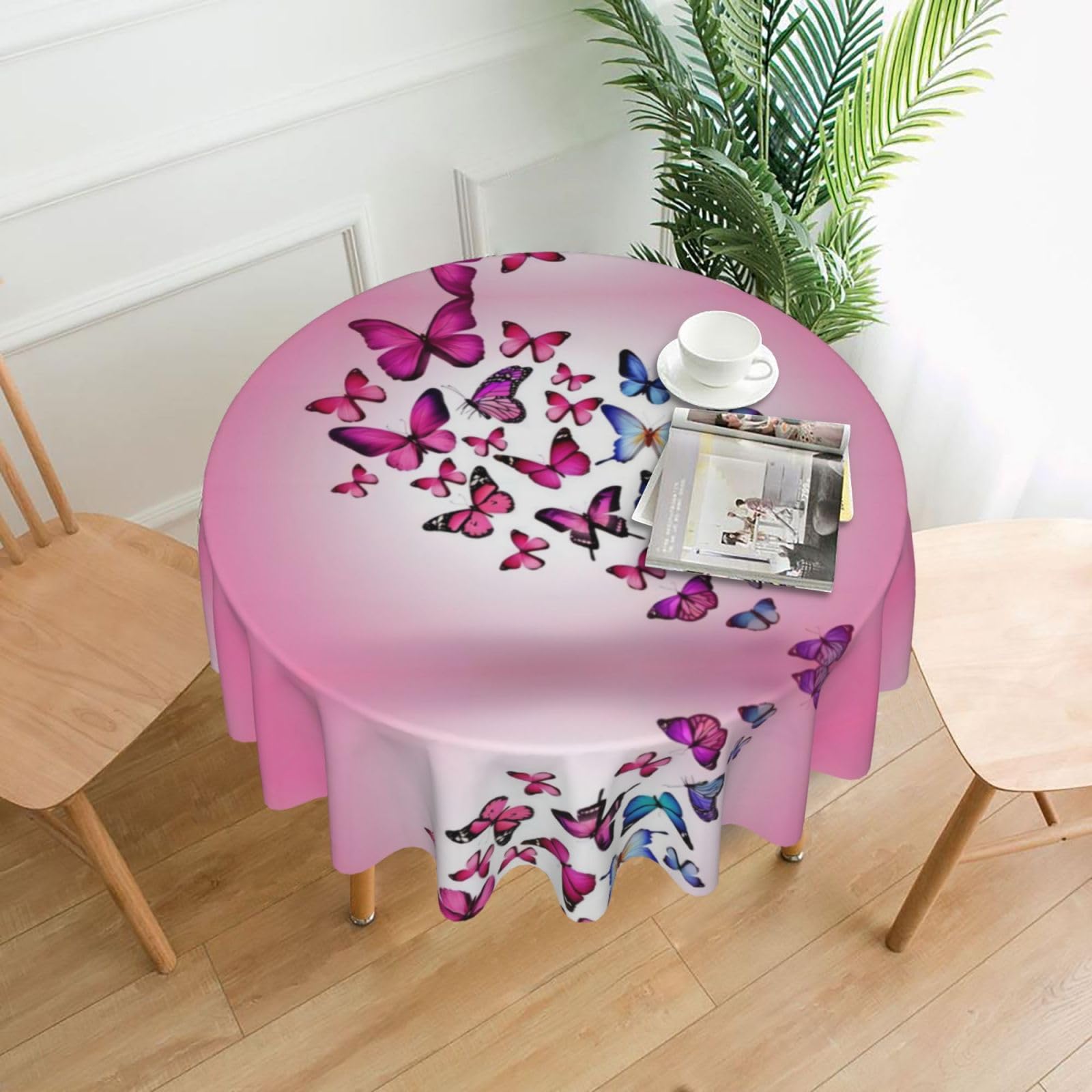 YYHWHJDE Pink Butterflies Prints Round Decorative Tablecloth 60in - High-Grade Polyester Throw for Elegant Dining & Festive Gatherings