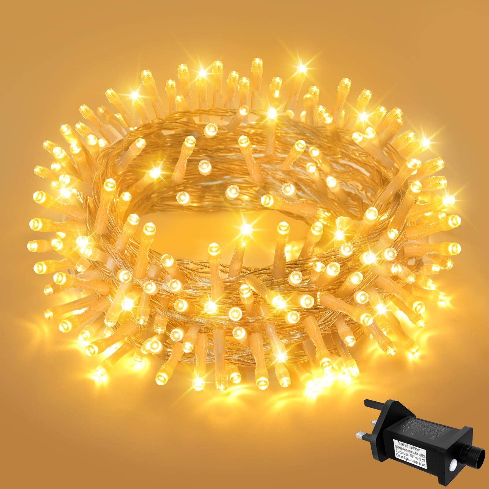 Lights4fun 8m String Lights 100 LED Warm White Fairy Lights Clear Cable ...