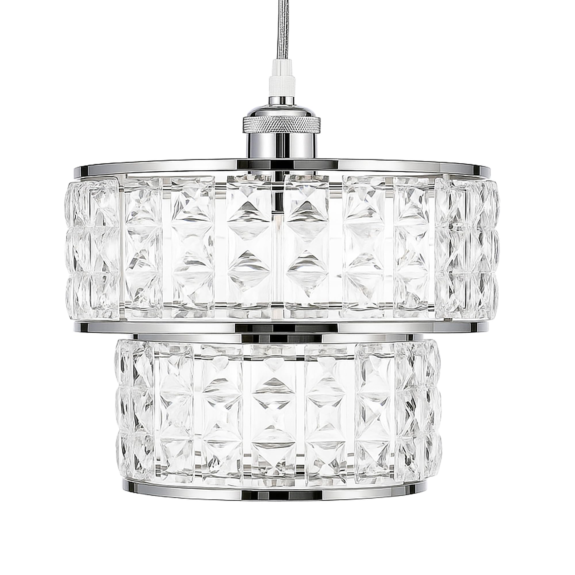 Innoteck 2 Tier Drum Lamp Shade - Sparkly Acrylic - Clear