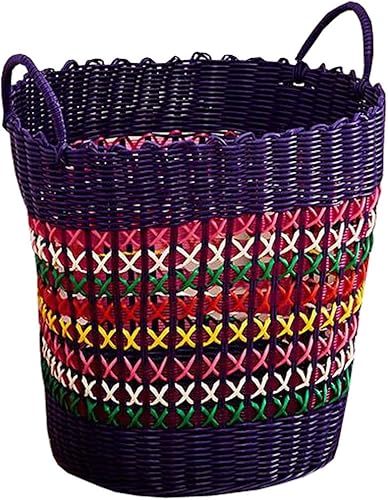 Miniatura 1 de MYtodo - Canasta tejida de plástico para juguetes, cesta de almacenamiento hueca para ropa sucia, barriles de lavandería (color morado)