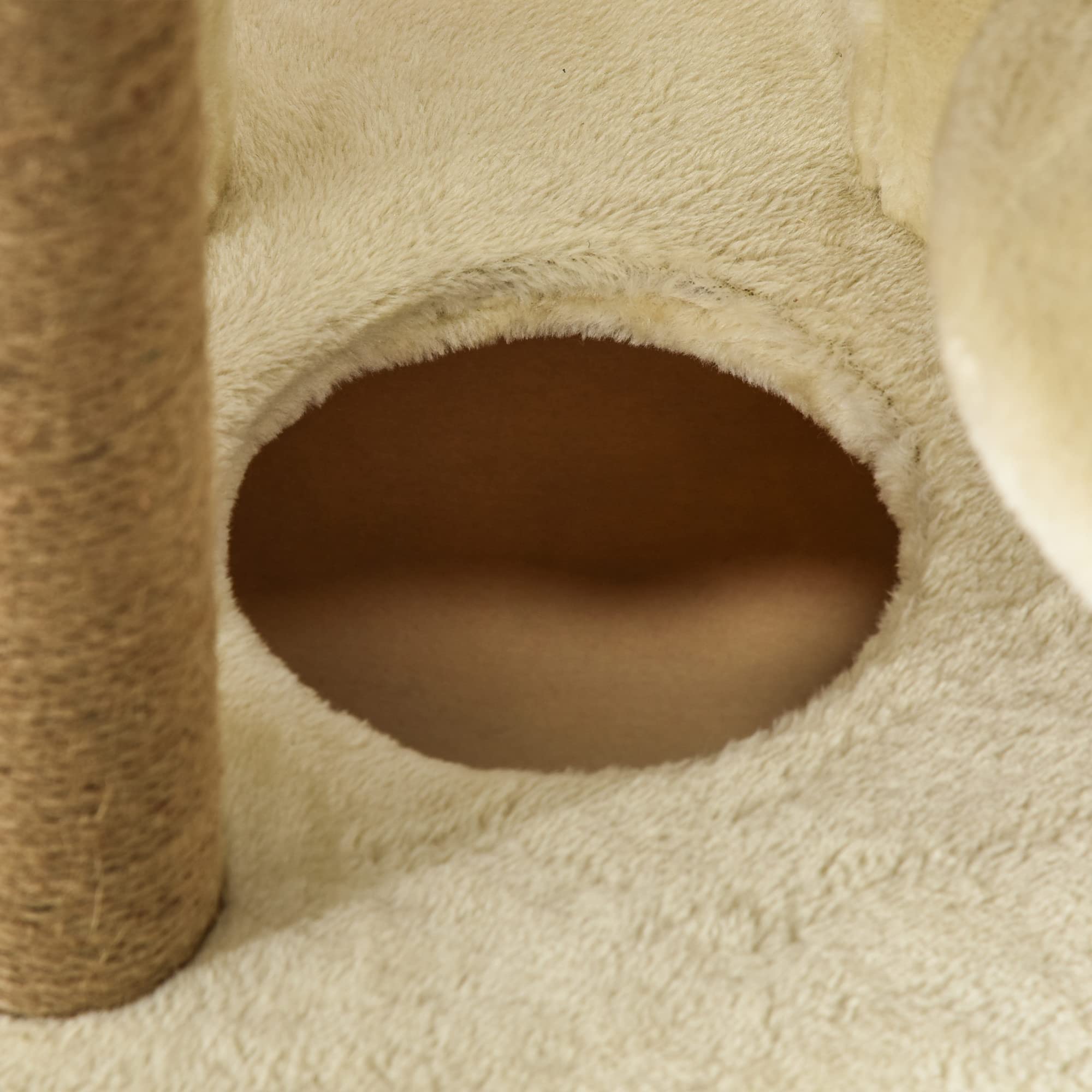 PawHut Árbol Rascador para Gatos Grande 60x34x136 cm con Cuevas Beige | Árbol para Gatos, Plataformas, Felpa Desmontable, Postes de Yute, Bola Colgante