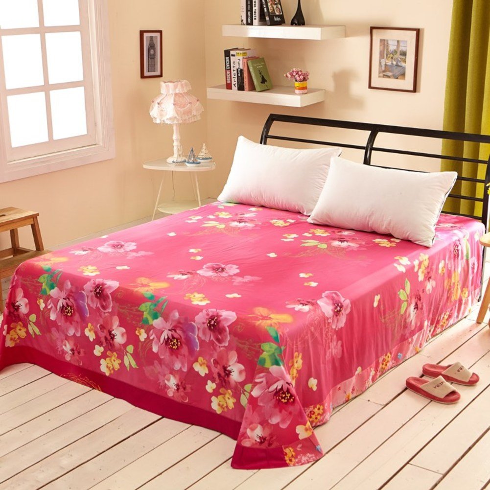 Drap plat en sergé de coton supérieur pour lit double d'été de taille 245x270cm