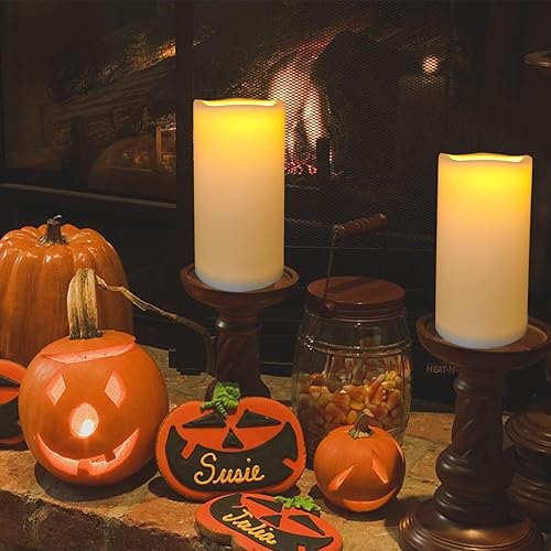 Miniatura 3 de Velas sin llama de 4 x 8 pulgadas con temporizador, paquete de 2 velas parpadeantes impermeables para exteriores, velas LED eléctricas falsas, velas