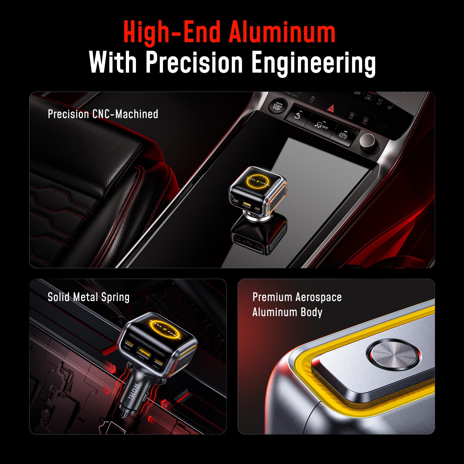 AOHI SUPERAUTO - Caricabatterie da auto da 170 W con display LED intelligente, adattatore per auto PD 3.1 USB C da 140 W, compatibile con MacBook Pro, laptop, iPhone 17 Pro Max, Galaxy S24 Ultra