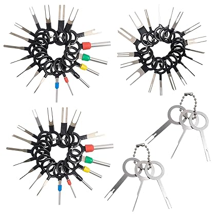 60pcs Terminal Removal Tool Kit Wire Electrical Wiring Crimp Connector Pin Release Extractor Tools Set Key Extractor Connector Depinning Tool Set for Most Car Connector Terminal