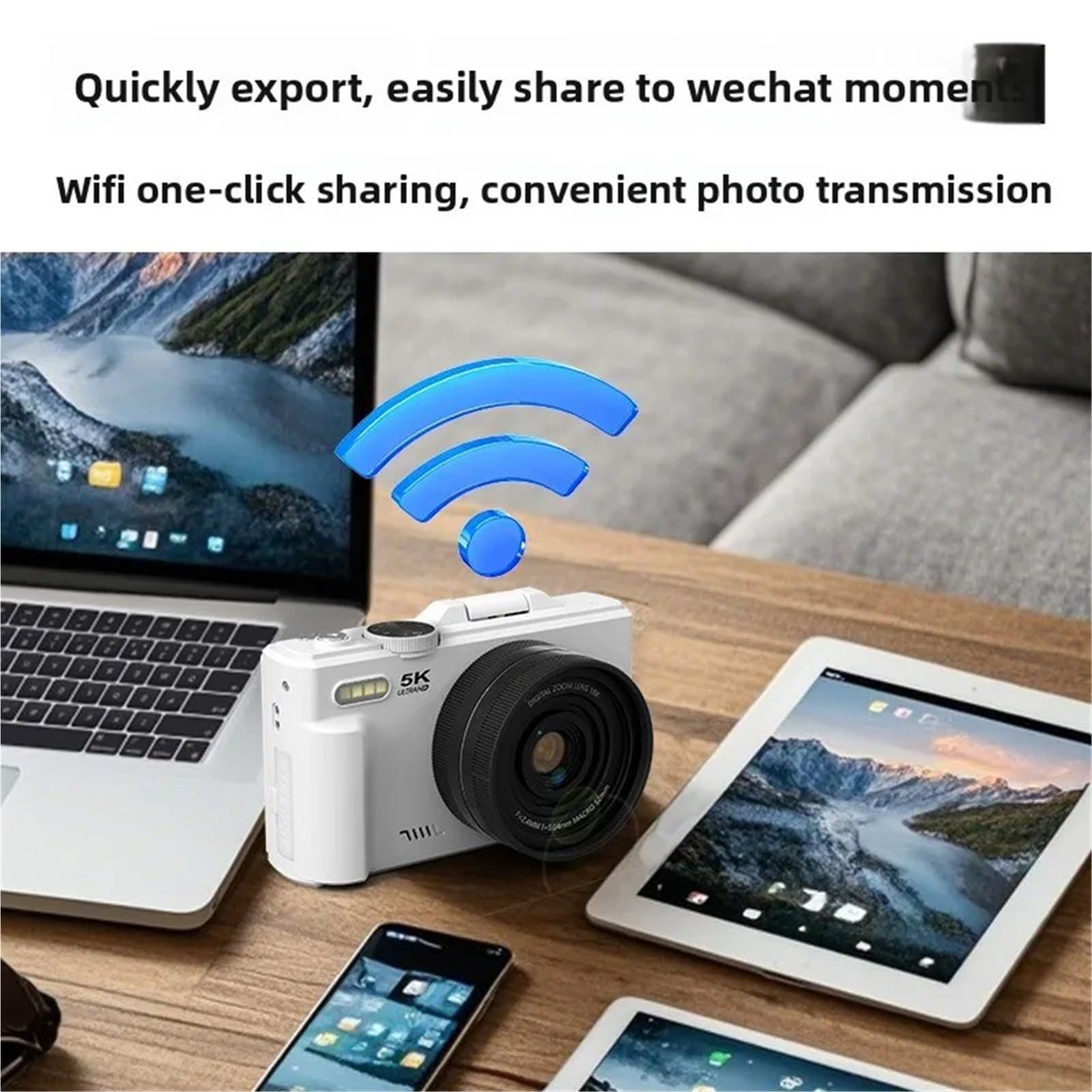 Kamera wideo, Cyfrowy aparat fotograficzny 5K do fotografii, aparat do vlogowania 75 MP, ekran odchylany o 180° 3 cale, punkt zoomu cyfrowego 18X, nagrywaj Camara 32 GB(WD08 White)