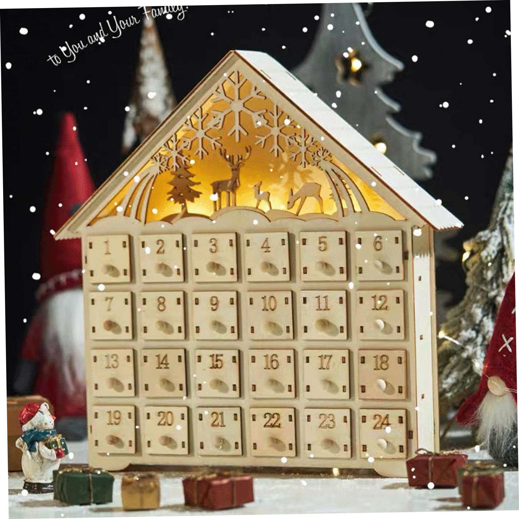 Calendario dell'Avvento di Natale in legno con 24 cassetti 10 x 2 x 12" Calendario dell'Avvento di Natale a LED Calendario dell'Avvento vuoto da riempire da soli Conto alla rovescia Nessuna batteria