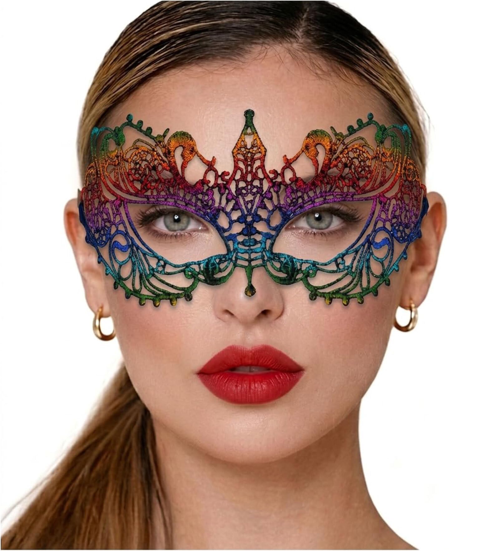 Lace Masquerade Mask for Women - Venetian Party, Prom, Mardi Gras, Halloween, Ana Rainbow, One Size — image 1